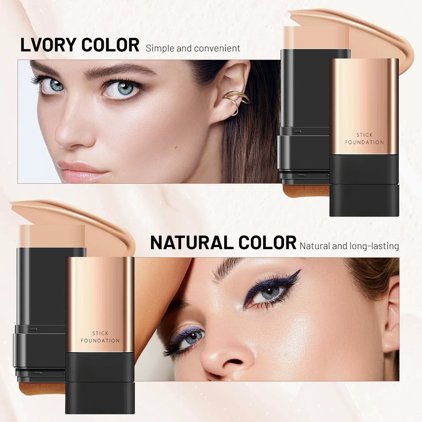 satasiam Barra per trucco 2 in 1 anti-rughe, stick per trucco coreano Flawless Eraser: idratante e leggero, barra trucco a doppia testa con pennello, barra multiuso per contorno viso