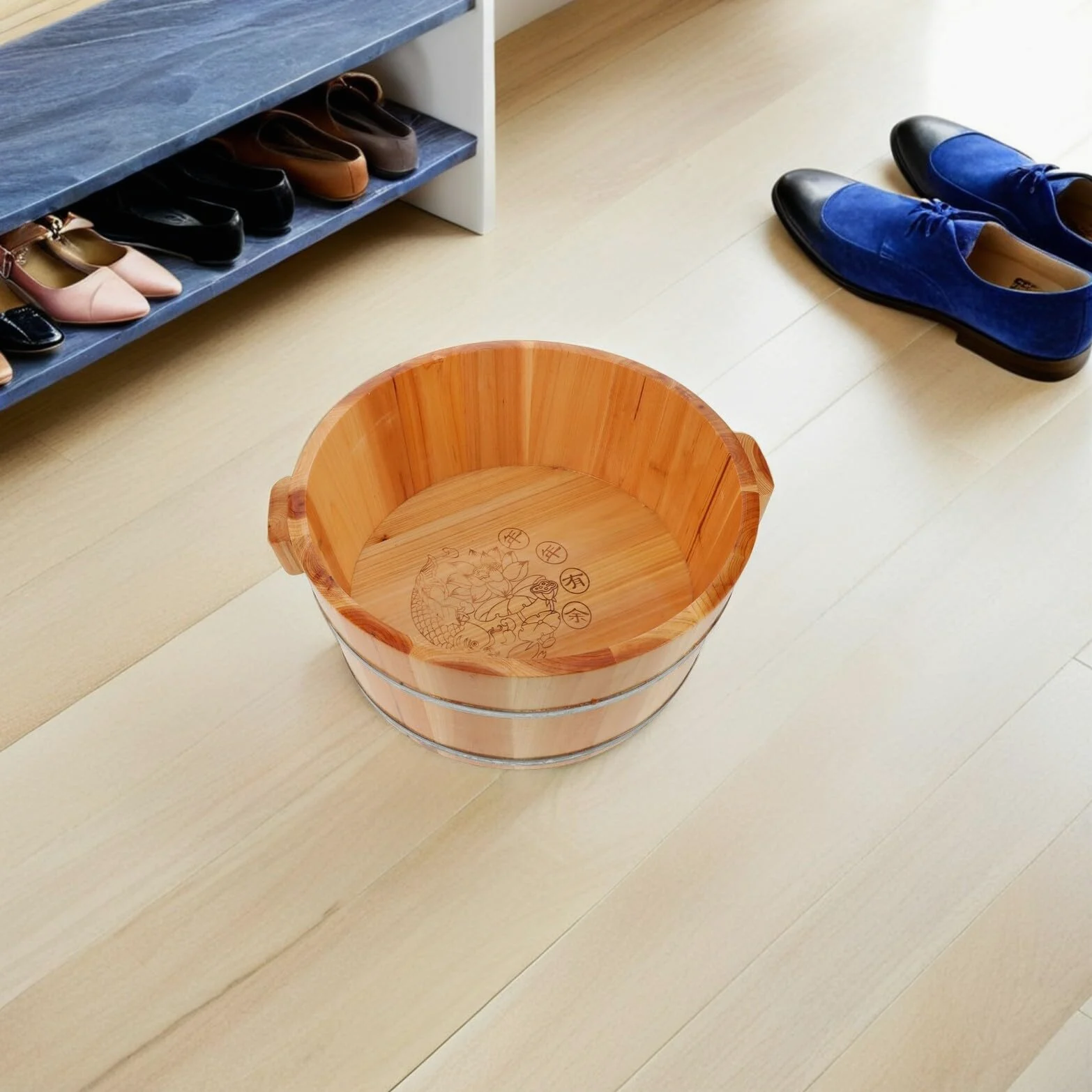 Vasca per Bagno dei Piedi in Legno Finitura Liscia Artigianale e Funzione di Conservazione, per Uso Domestico da Viaggio, Comoda e Resistente per Pediluvi Rilassanti