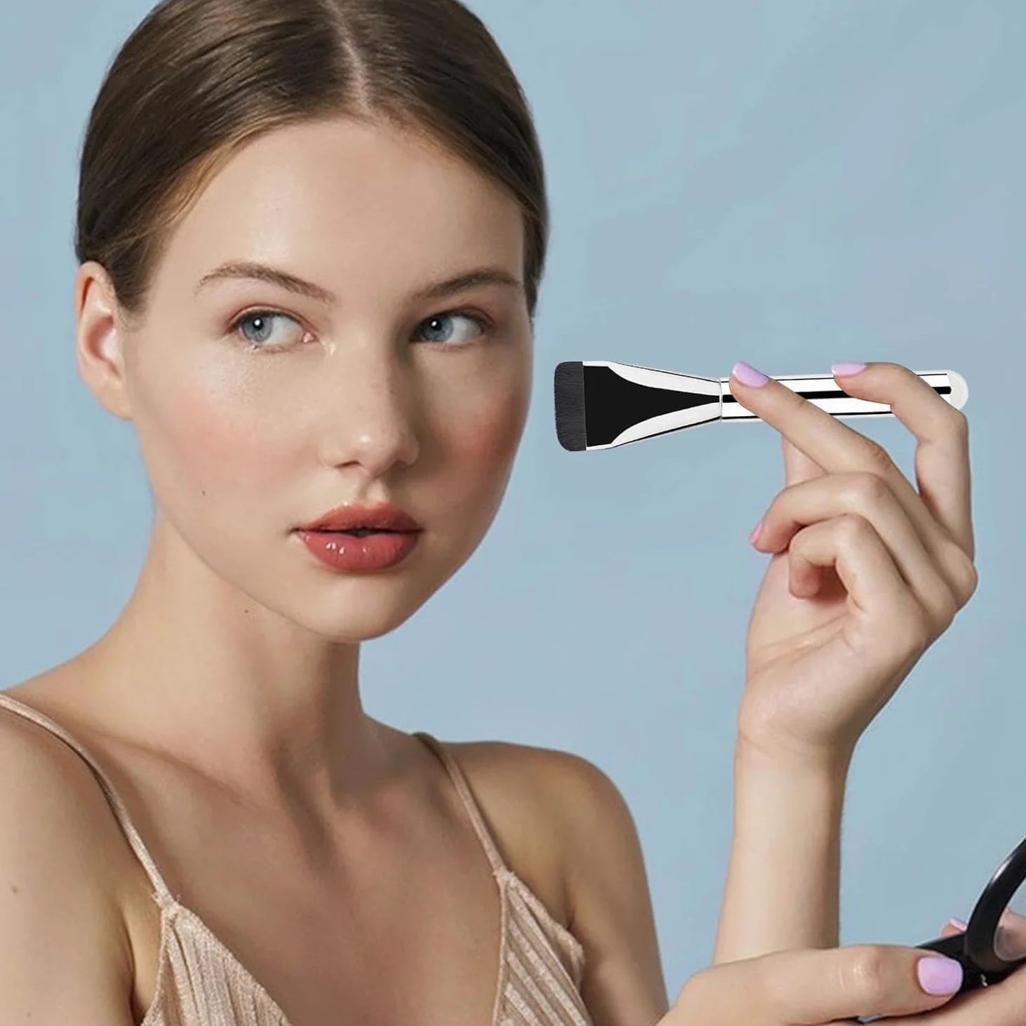 Pennello piatto per make-up per fondotinta, pennello piatto per correttore, ultra sottile, pennello per cipria, pennello per fondotinta, pennello per cosmetici