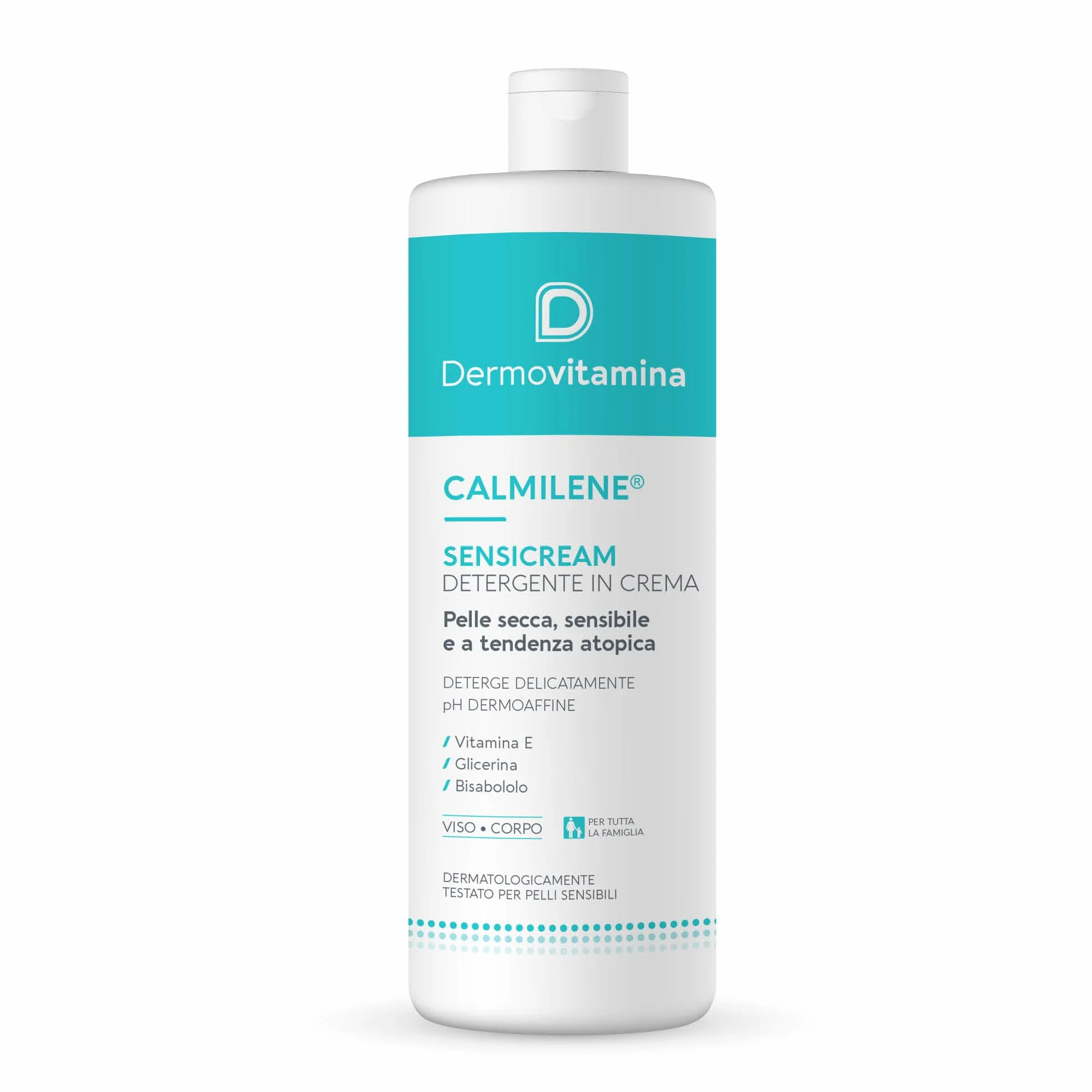 Dermovitamina Calmilene Sensicream Detergente 500 ml - Detergente Viso - Crema Idratante Viso e Corpo - Per pelle sensibili e dermatiti - Con Vitamina E e Calmilene - Senza Sapone
