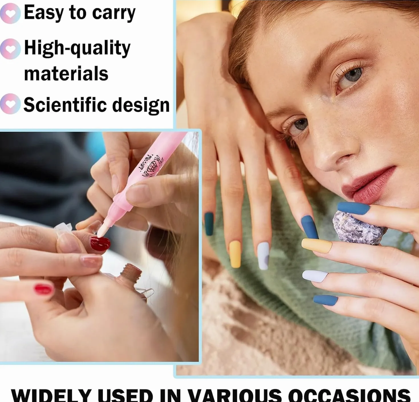 Penna per rimuovere lo smalto, correttore per smalto gel con punta in cotone, confezione da 3 pezzi per la pulizia dei bordi delle cuticole, per nail art fai da te