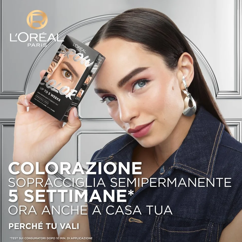 L'Oréal Paris Colorazione Semipermanente per Sopracciglia, Risultati Visibili in 5 minuti, Dura Fino a 5 Settimane, Senza Ammoniaca, Brow Color, Tonalità: 3.0 Castano Scuro