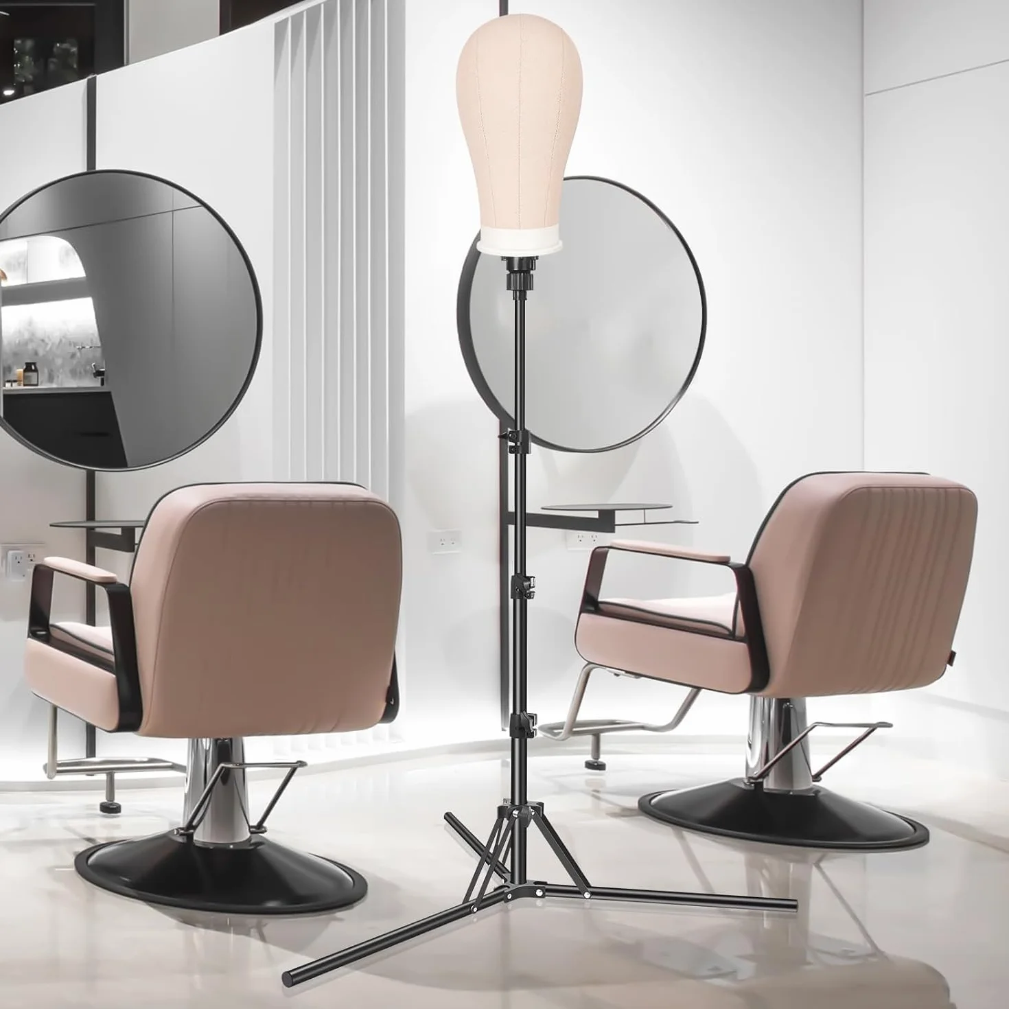 Supporto per Parrucche da 63 pollici Regolabile con Supporto per Testa di Manichino, Testa di Manichino in Metallo Rinforzato per Addestramento in Cosmetologia e Parrucchiere, Nero