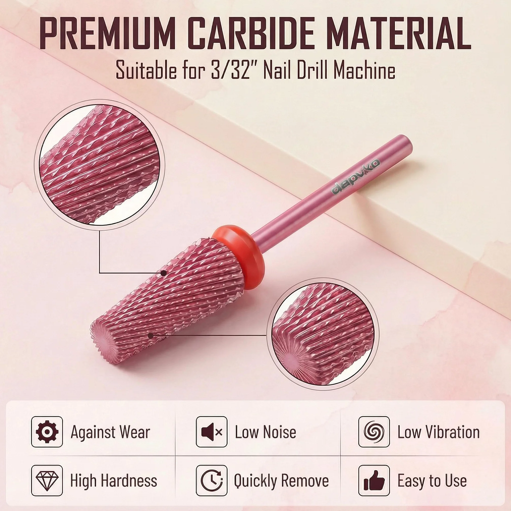 Punte Fresa Unghie 3/32" Carburo Tungsteno 5 in 1 per Trapano Unghie Manicure Pedicure