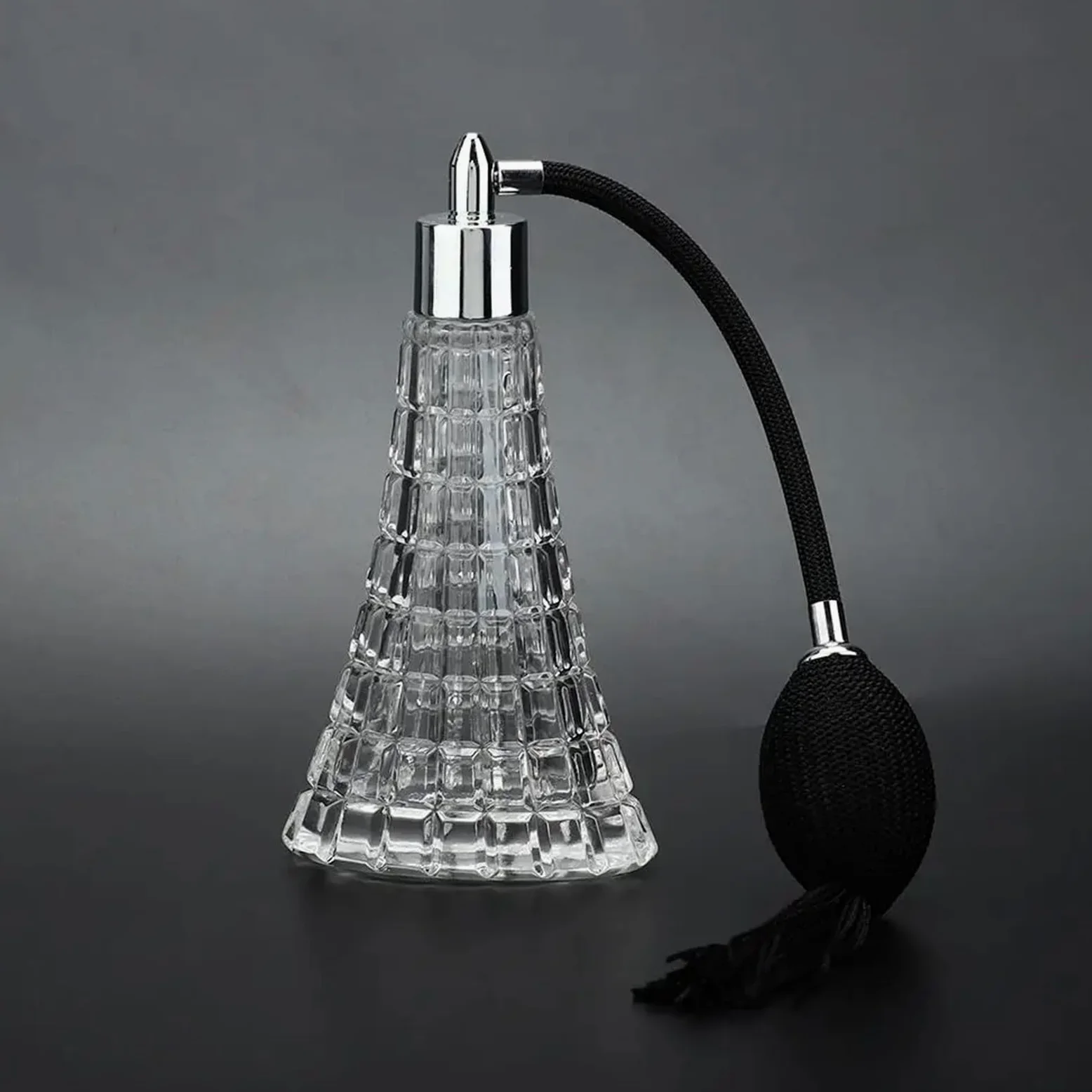 Bottiglia di profumo vintage in vetro cristallo da 75 ml con spruzzatore a bulbo nero antico e nappa - Idea regalo ricaricabile Per Feste E Banchetti