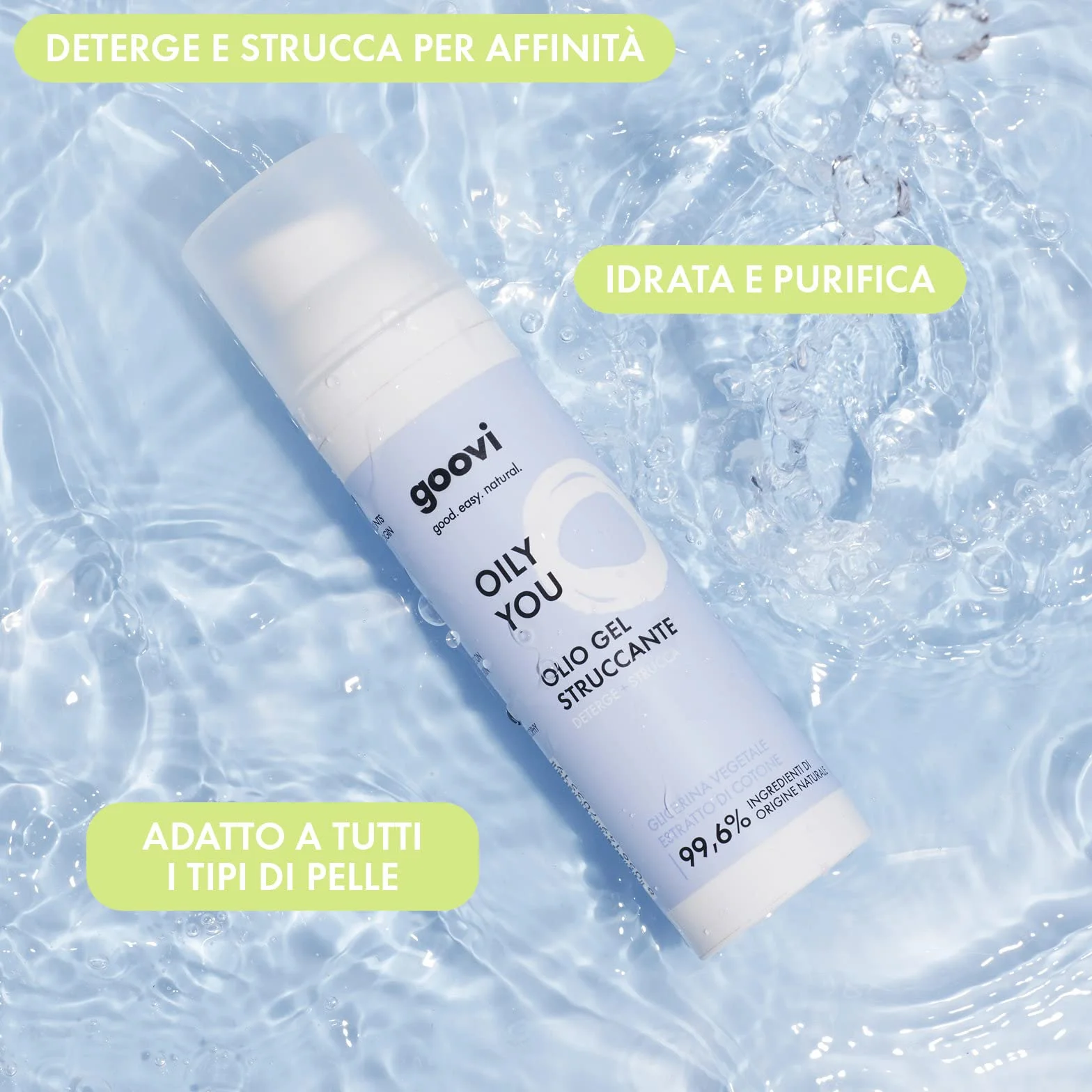 Goovi Olio Gel Struccante 75 ml Ideale per Tutti i Tipi di Pelle
