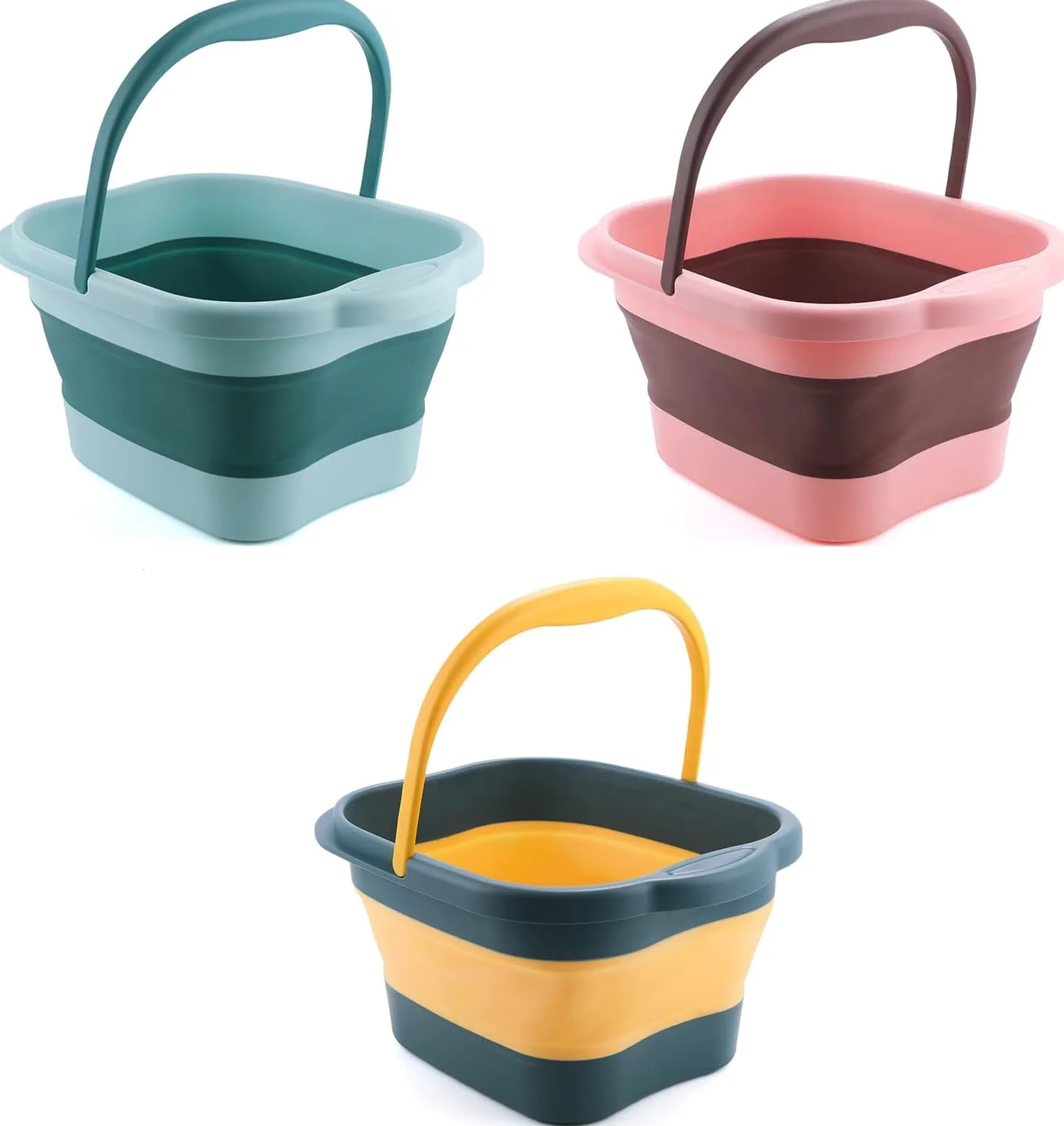 Vasca da bagno pieghevole per piedi in plastica con rulli massaggianti, vaschetta per piedi con massaggio, con manico, per pediluvio, pattumiera (3 colori)