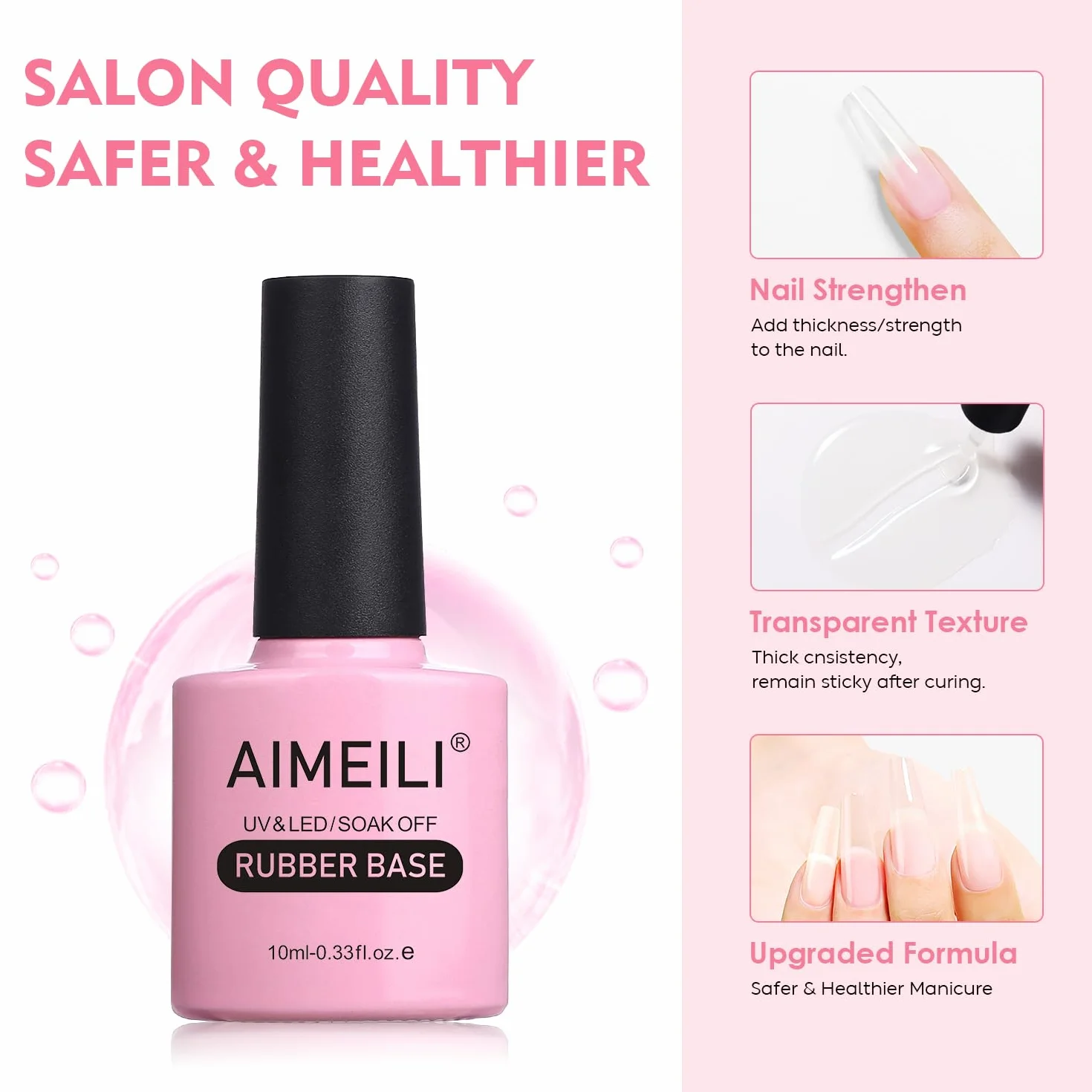 AIMEILI Clear Rubber Base Gel, Semipermanente Smalto per Unghie Elastic UV/LED Soak Off Nail Polish, 10ml