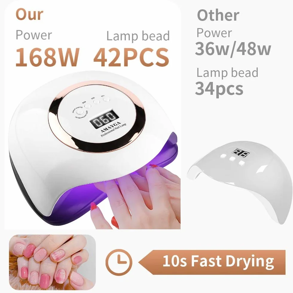 Lampada Unghie UV LED,168W Fornetto per Manicure/Pedicure Permanente Smalto Semipermanente 4 Timer con 10s/30s/60s/99s Display LED Automatico Sensore