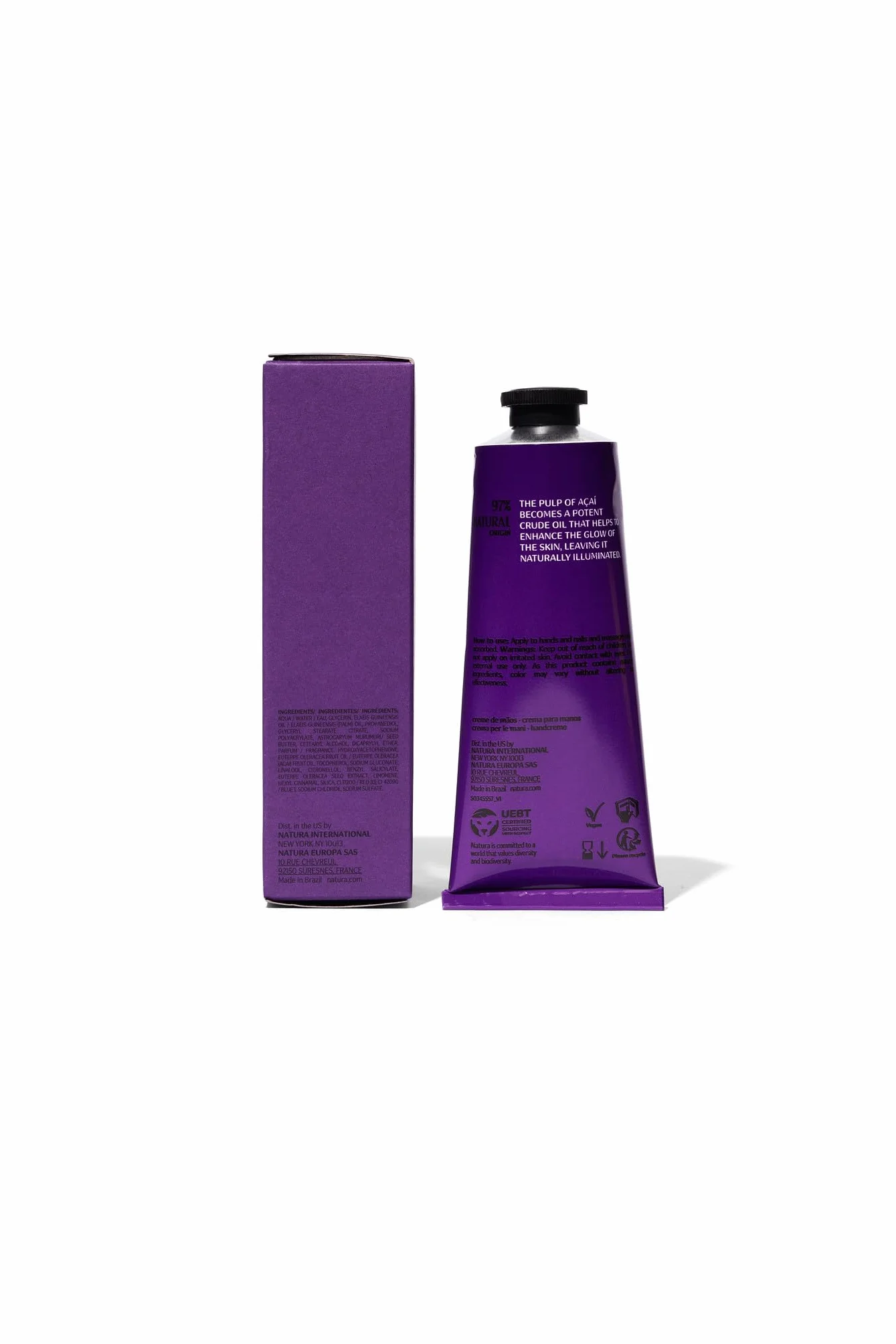 NATURA - Crema per le Mani Açai Natura Ekos - Comfort e Idratazione - Per Cuticole e Mani Secche, Danneggiate e Screpolate - Assorbimento Rapido - 100% Vegan - Cruelty Free - Tubo da 75 g