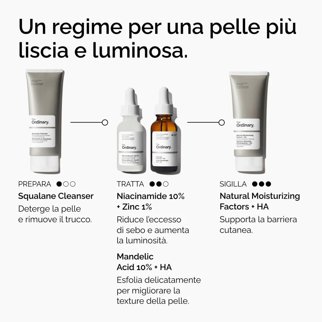 The Ordinary Mandelic Acid 10% + HA 30ml, Siero esfoliante Acido Mandelico e Acido Ialuronico, Delicato per purezza e idratazione