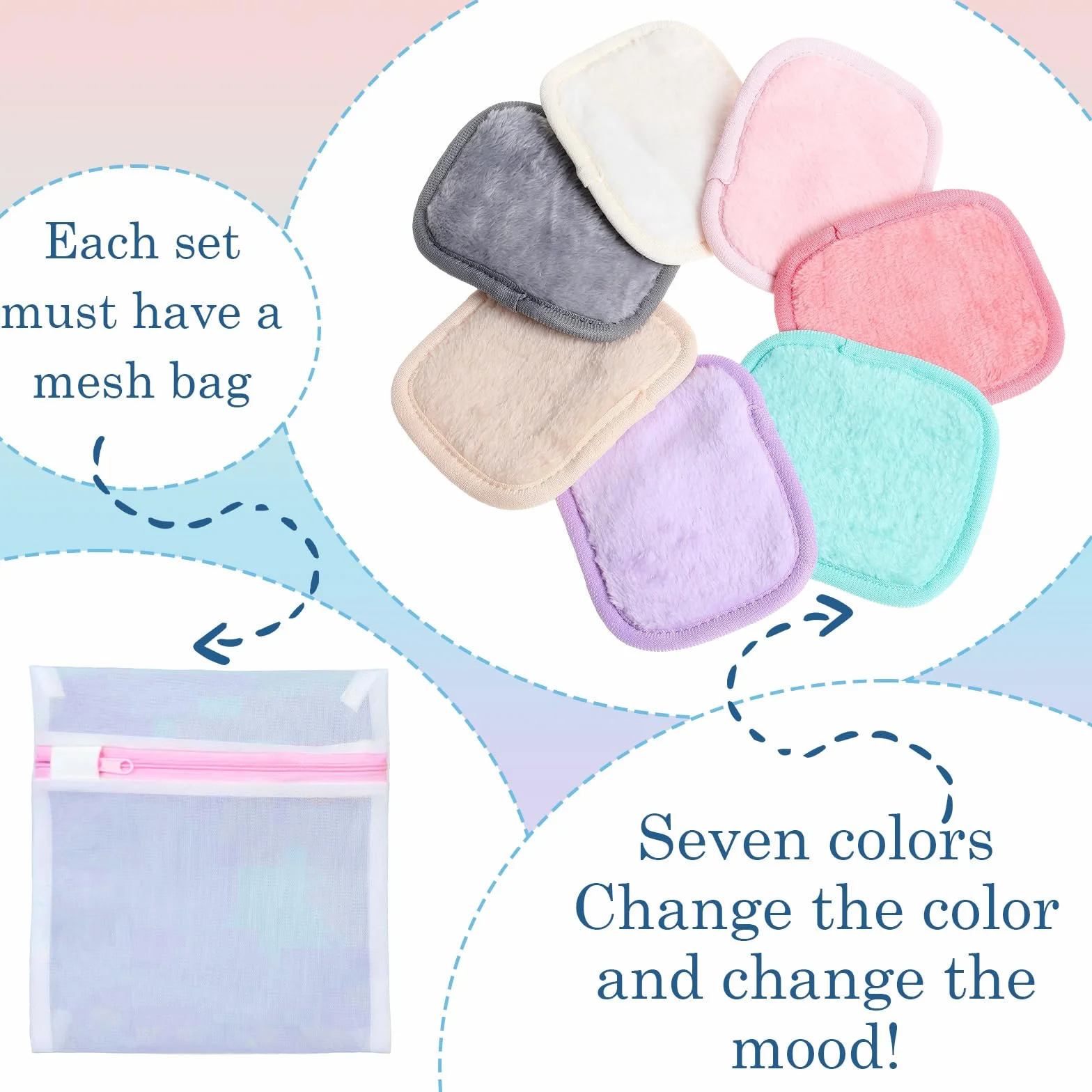 7 Pads Dischetti Struccanti Riutilizzabili, Salviette Struccanti per Viso con custodia, Spugnette Morbide, detergenti, senza nanoparticelle, per viso, occhi, labbra