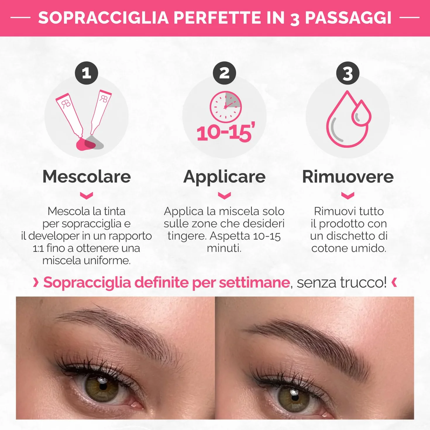 RENATA BEAUTY Kit Tinta Sopracciglia Semi-Permanente Marrone 20 Applicazioni