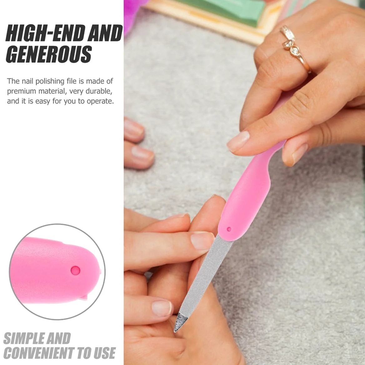 8 Pezzi Piccolo Lima Unghie Pieghevole in Metallo Rosa | Abs, Doppia Faccia per Modellare e Levigare, Uso Domestico o Salone, Formato Portatile