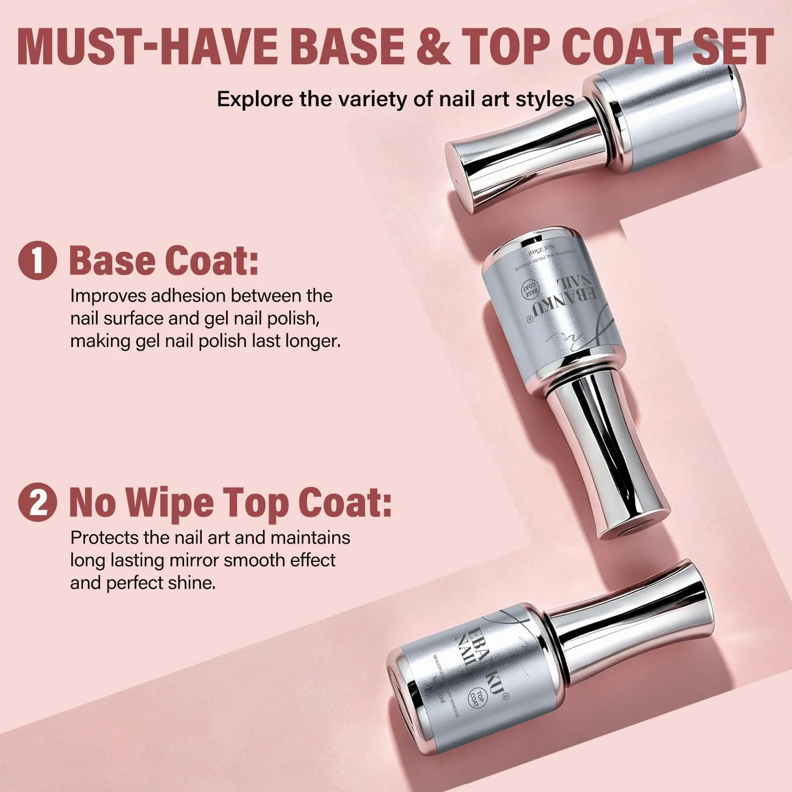 EBANKU 68 Colori 15ML Smalto Gel Set Hema-Free Stesso Colore Flacone | Smalto Semipermanente per Unghie con 2PCS Base e Top Coat, Lunga Durata per Manicure a Casa