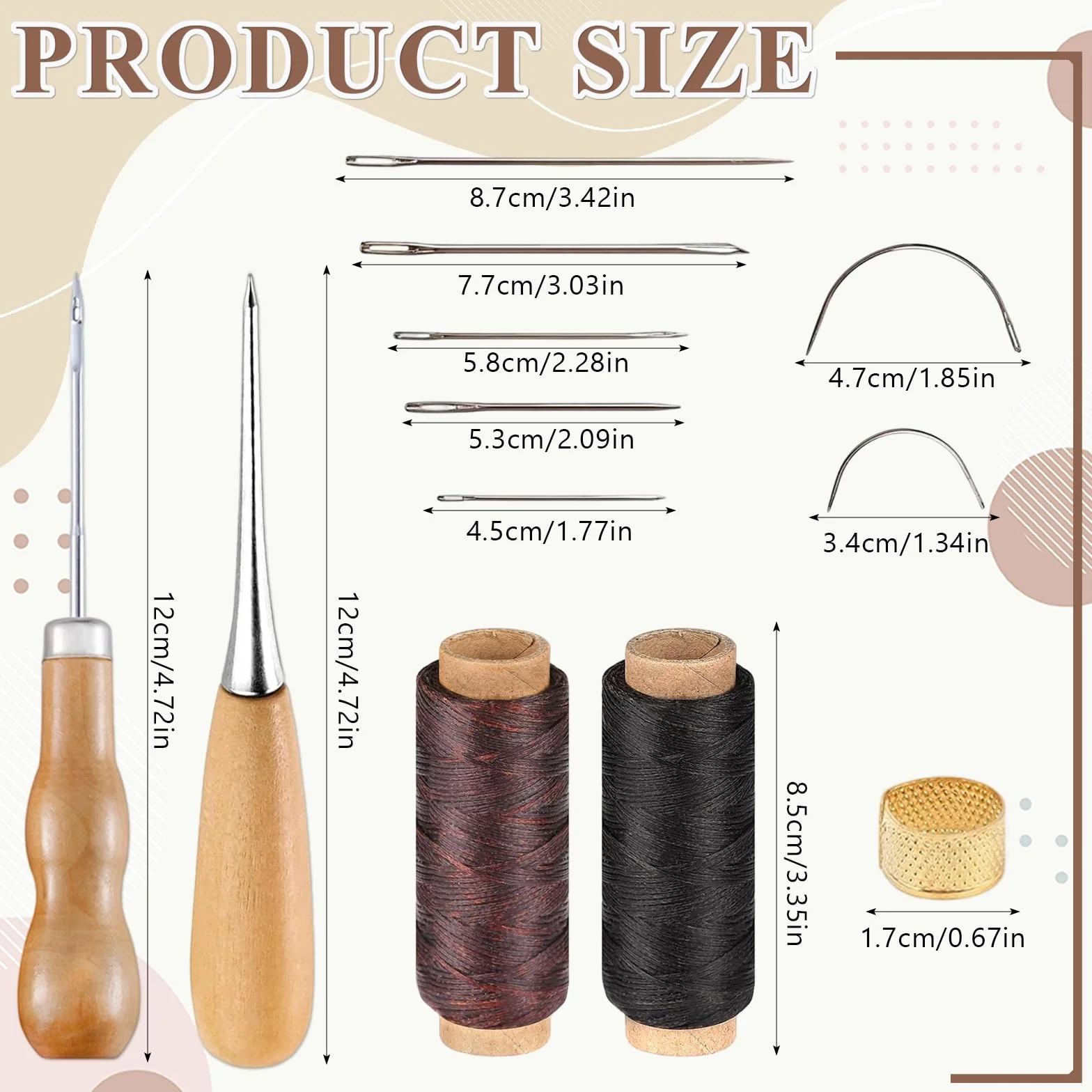Kit da Cucito per Pelle: Set Completo con Filo Cerato, 7 Aghi, 2 Awl, e 1 Ditale - Perfetto per Riparazioni e Progetti in Pelle