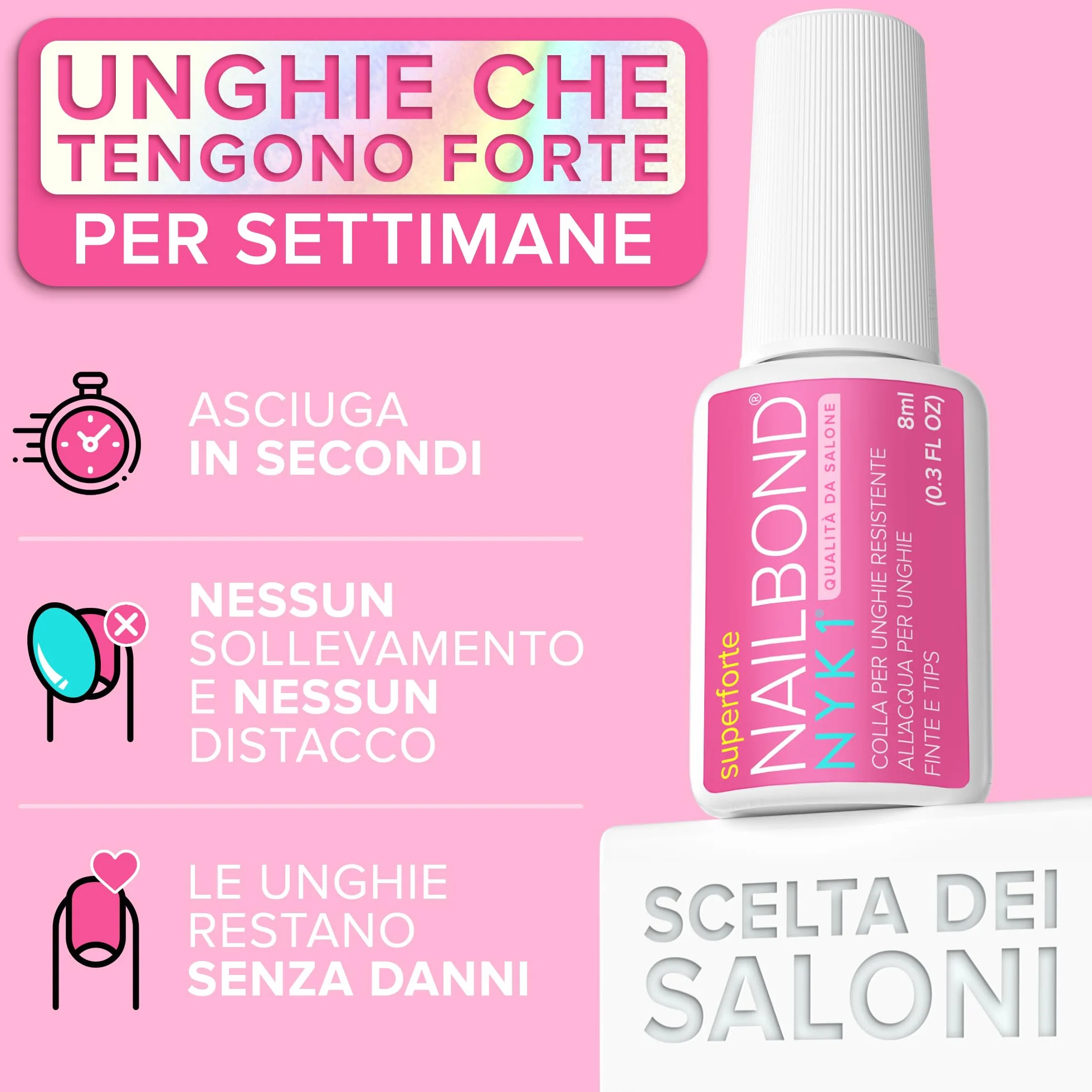 NYK1 NailBond Colla Per Unghie Finte Extra Forte Professionale 8ml