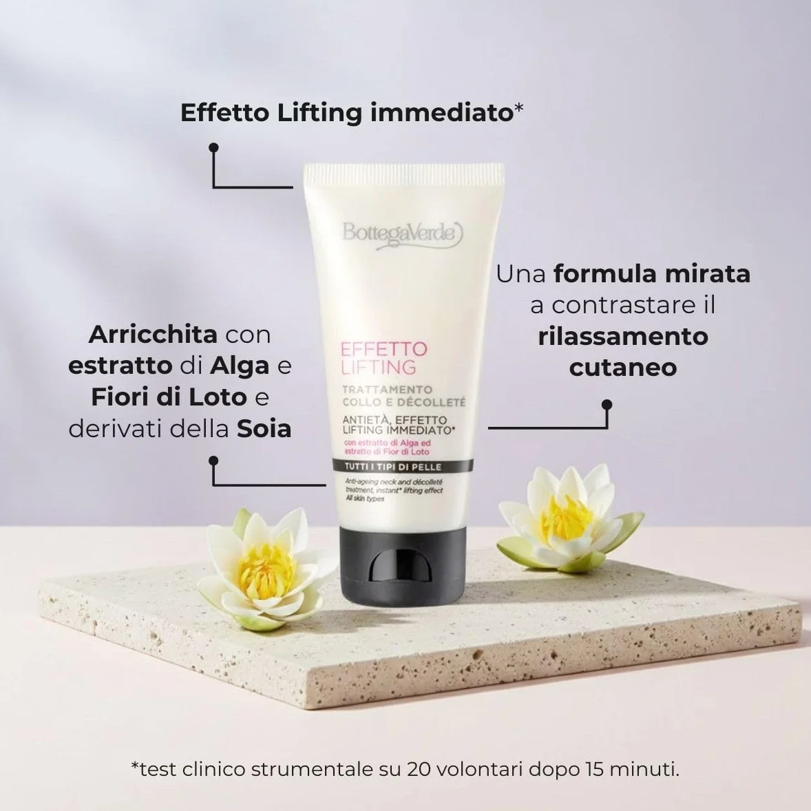 Bottega Verde - Trattamento Collo e Décolleté, Effetto Lifting, in Crema, 50 ml, Azione Antietà, Effetto Elasticizzante, per Tutti i Tipi di Pelle