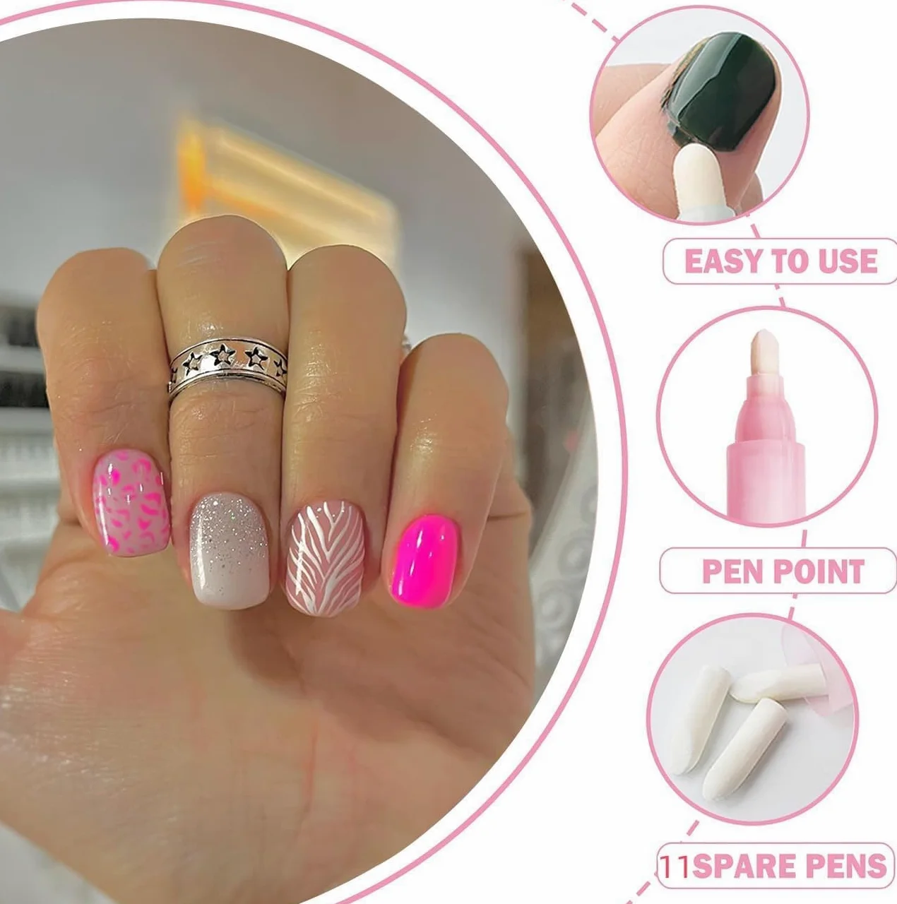 Penna per rimuovere lo smalto, correttore per smalto gel con punta in cotone, confezione da 3 pezzi per la pulizia dei bordi delle cuticole, per nail art fai da te