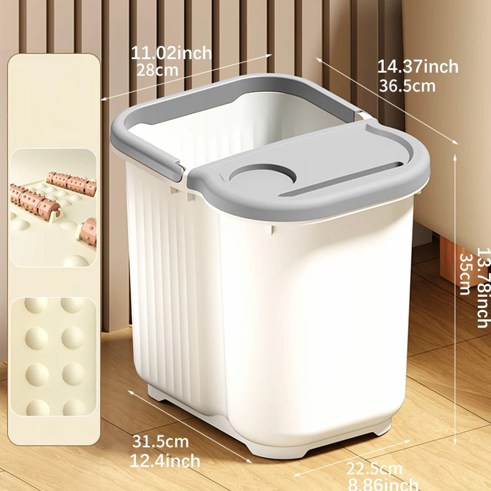 Vaschetta per Pedicure con Vaschetta Grande, Punti Massaggianti per I Piedi, in Materiale PP con Manico Antiscivolo, Adatta per Uso Domestico Fa, Bianco Grigio, L