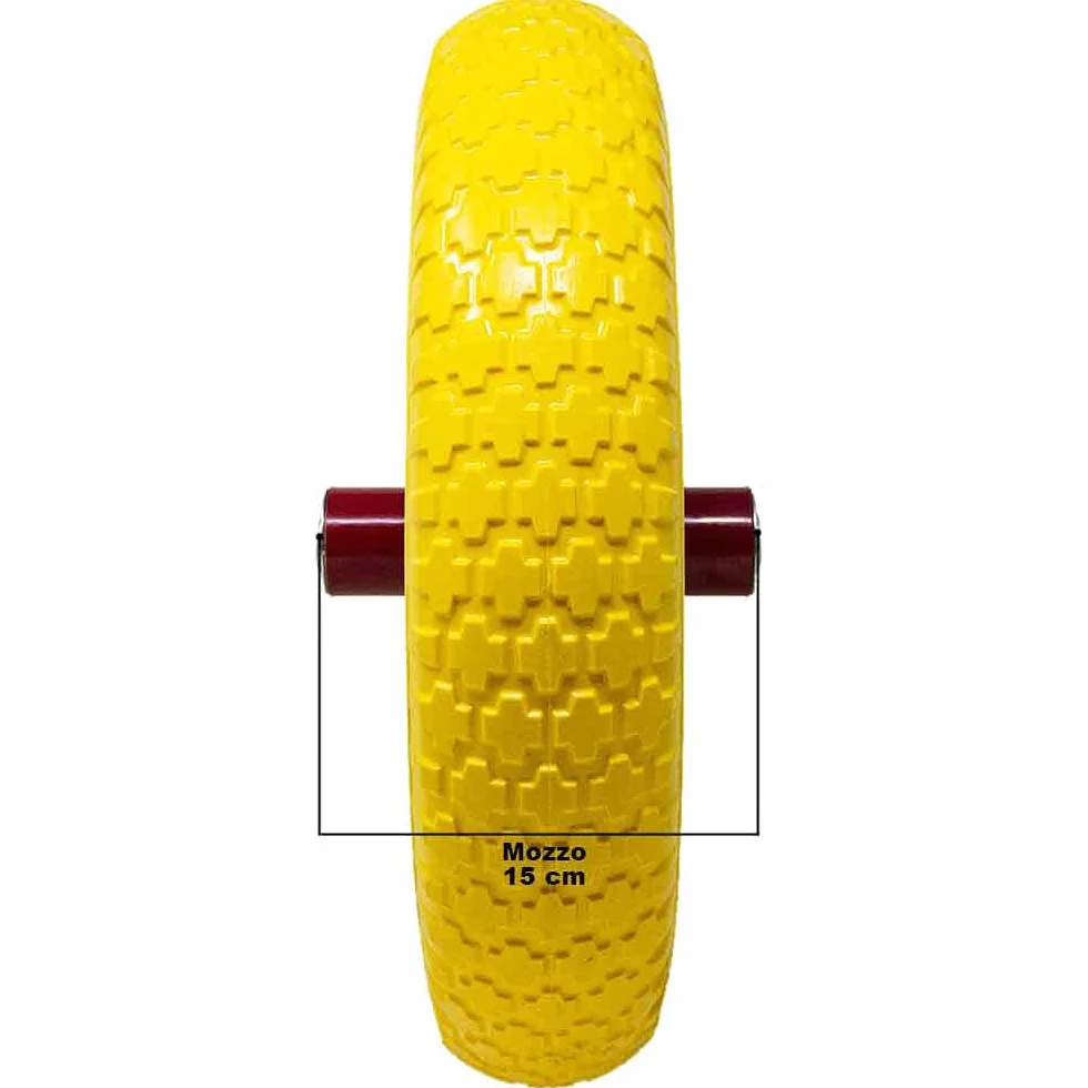 Bakaji Ruota Piena in Poliuretano Giallo Antiforatura per Carriola 35x9cm 3.50-8 Cerchio Acciaio Asse 210mm