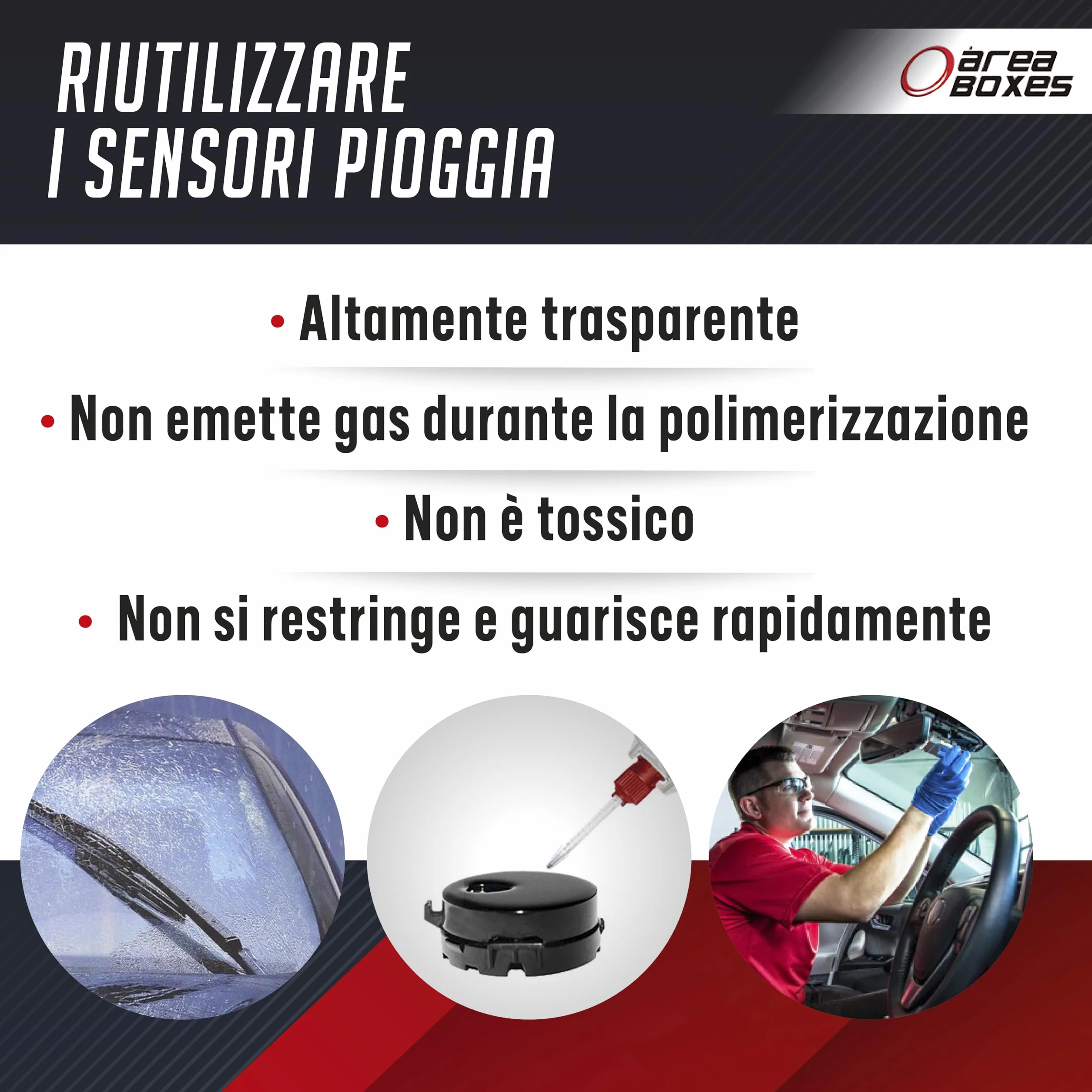 Gel adesivo per sensore pioggia parabrezza auto, silicone trasparente bicomponente presa rapida