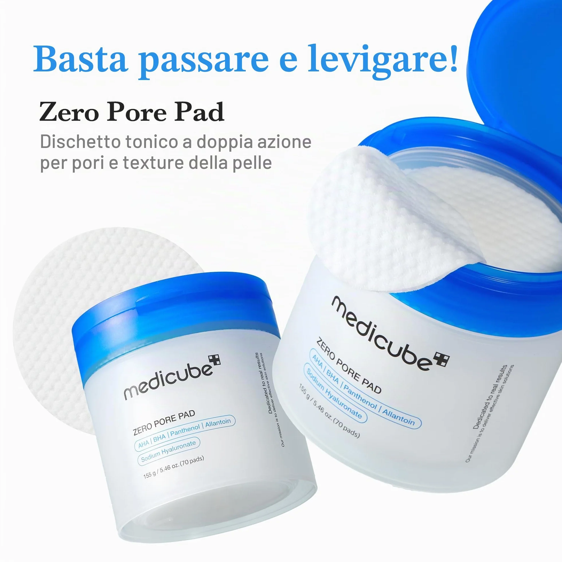 Medicube Zero Pore Pads 2.0 Tamponi Tonici Viso Esfoliazione Cura Pori Acido Lattico 4,5% Acido Salicilico BHA 0,45% 70 Unità