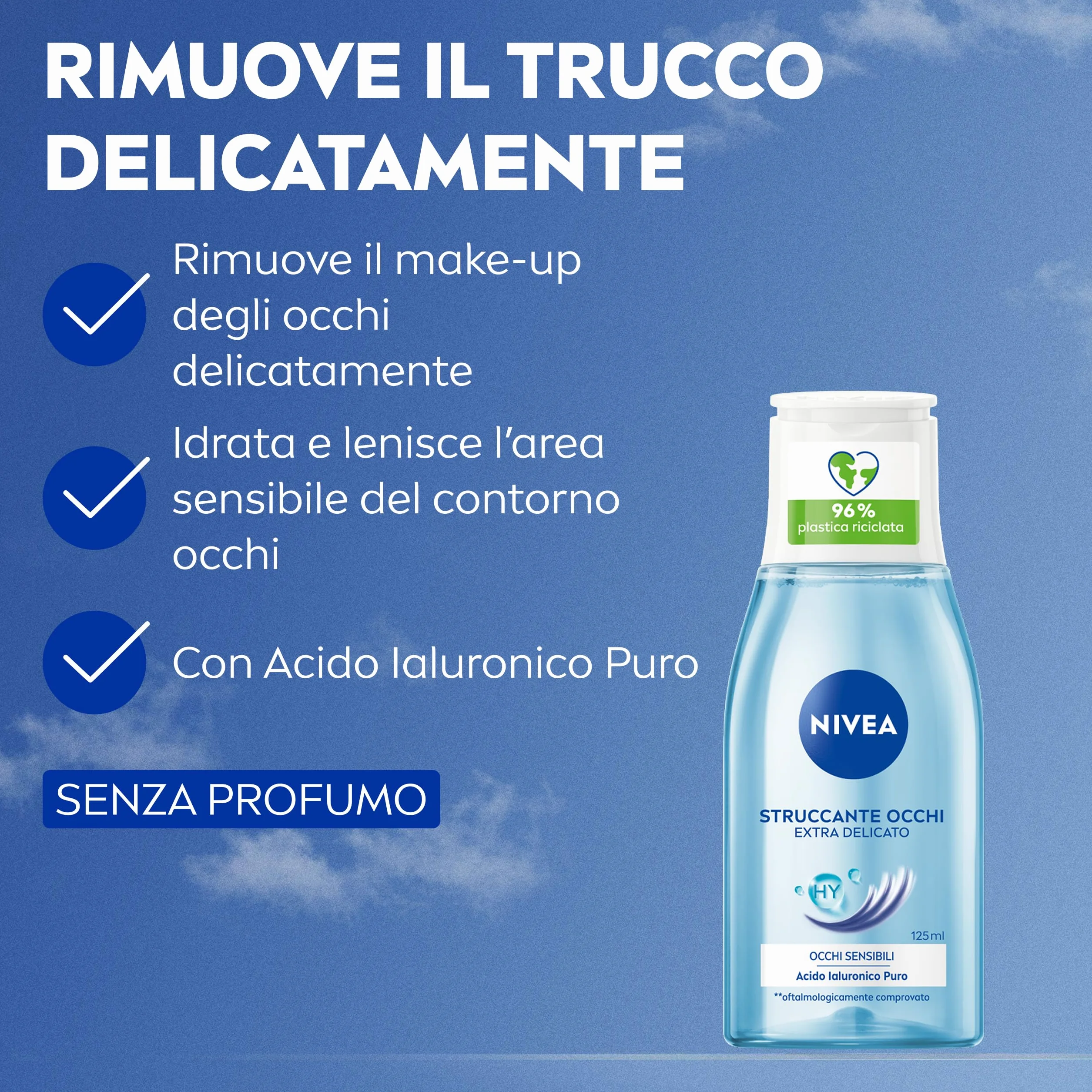 NIVEA Struccante Occhi Extra Delicato 6 x 125 ml, Bifasico con Acido Ialuronico