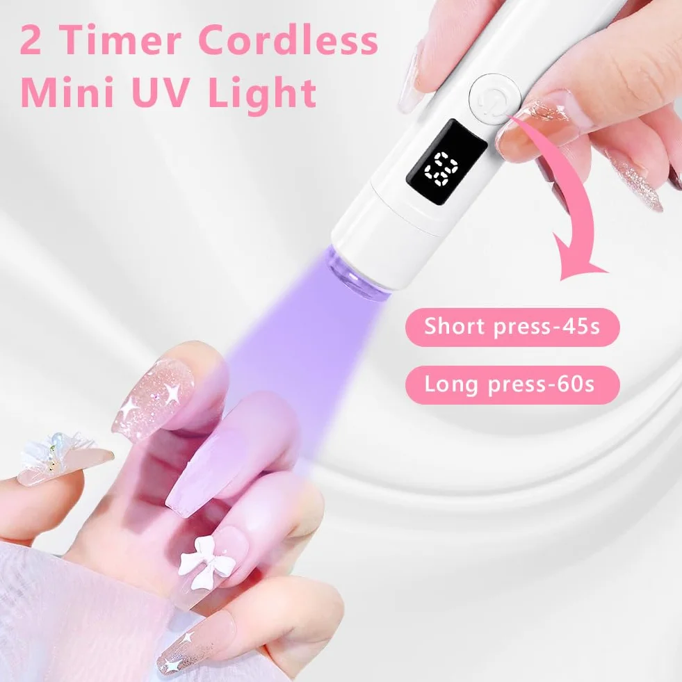URAQT Mini Lampada LED Unghie, 3W Mini Lampada UV LED Unghie Mini Lampada Unghie, Asciuga Unghie Sciugatura Rapida con Display Digitale, USB Ricaricabile e Portatile