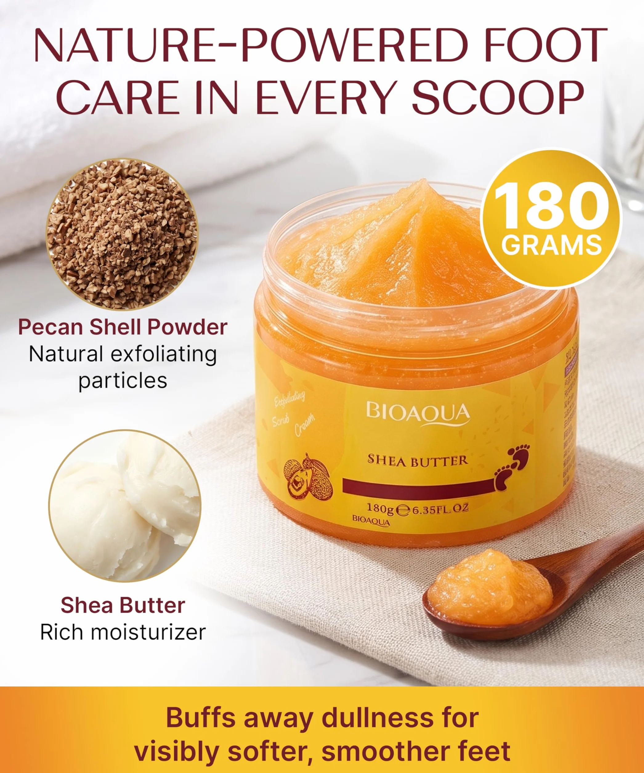 BIOAQUA Cura Del Piede Massaggio Scrub-Crema Esfoliante Detergente Piedi Delicati Olio di Karitè Naturale Estratti 180g