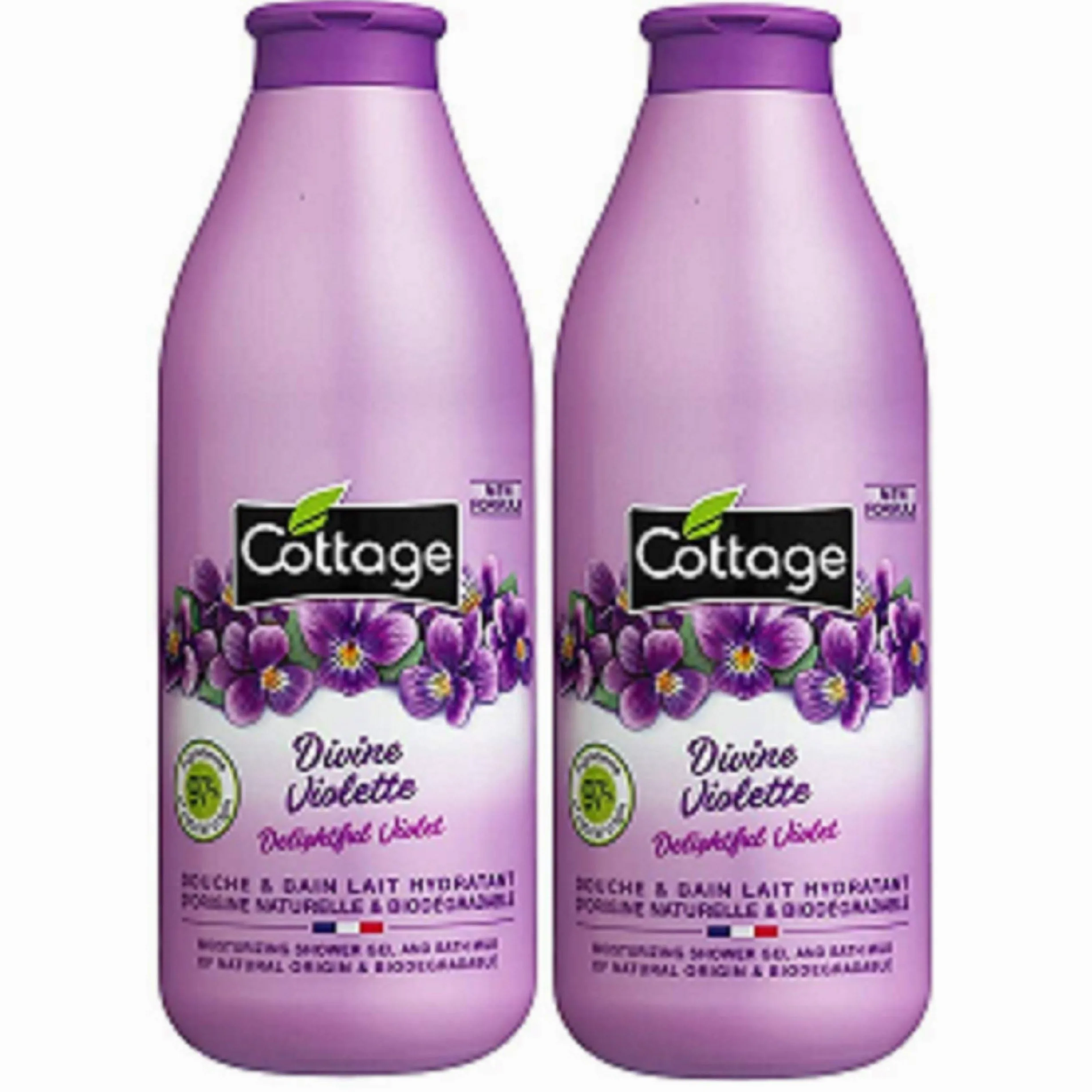 Cottage | Bagno & Gel Doccia [ Latte Idratante | Divina Viola 97% Ingredienti di Origine Naturale | Confezione da 2 Bottiglie da 750 ml