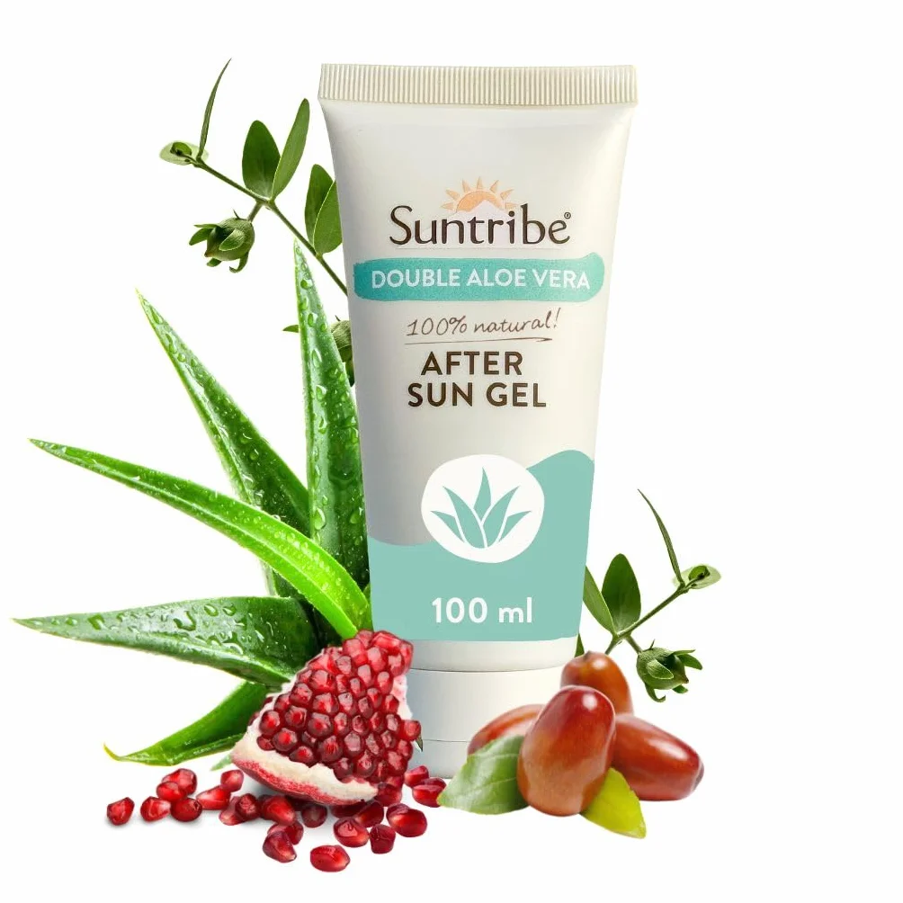 Bio Aftersun Gel doppio Aloe Vera/100 ml – 100% naturale e vegano – ialuronico idratante + estratto di melograno antiossidante – senza profumo