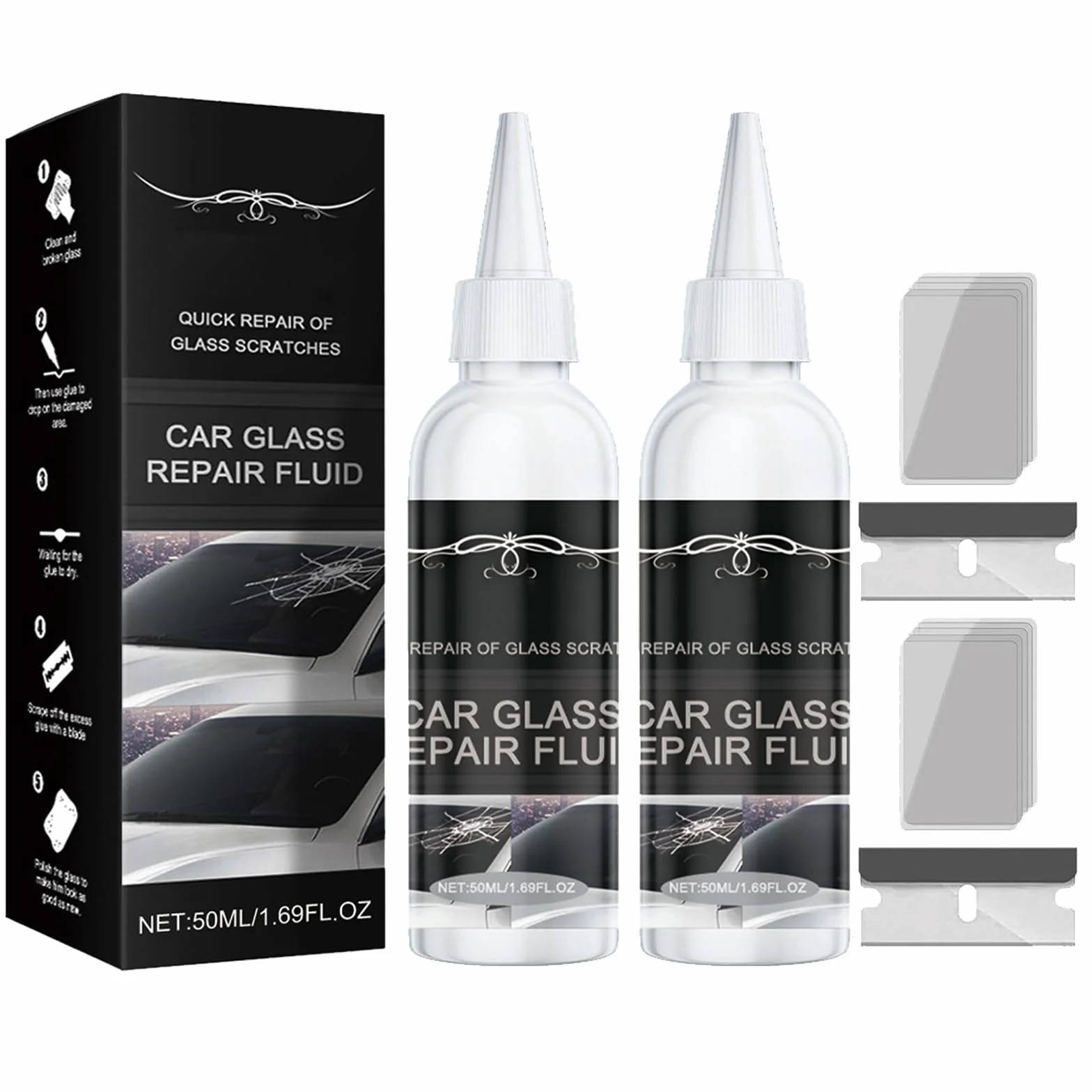 Kit Riparazione Parabrezza Auto, Liquido Riparazione Vetro, Colla Fai Da Te, 2 Pezzi