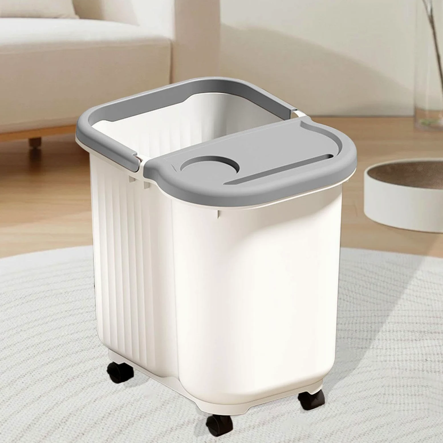 Vaschetta per Pedicure con Vaschetta Grande, Punti Massaggianti per I Piedi, in Materiale PP con Manico Antiscivolo, Adatta per Uso Domestico Fa, Bianco Grigio, L with Wheels