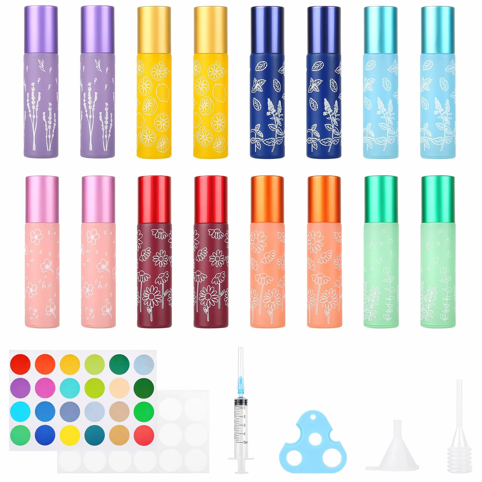 16 Pezzi 10ml Colore Roll on Vuoto per Oli Essenziali, Roll On Bottiglie con Sfera in Acciaio Inossidabile, Roll on Vuoto per oli Essenziali per Profumo, Olio Essenziale, Aromaterapia