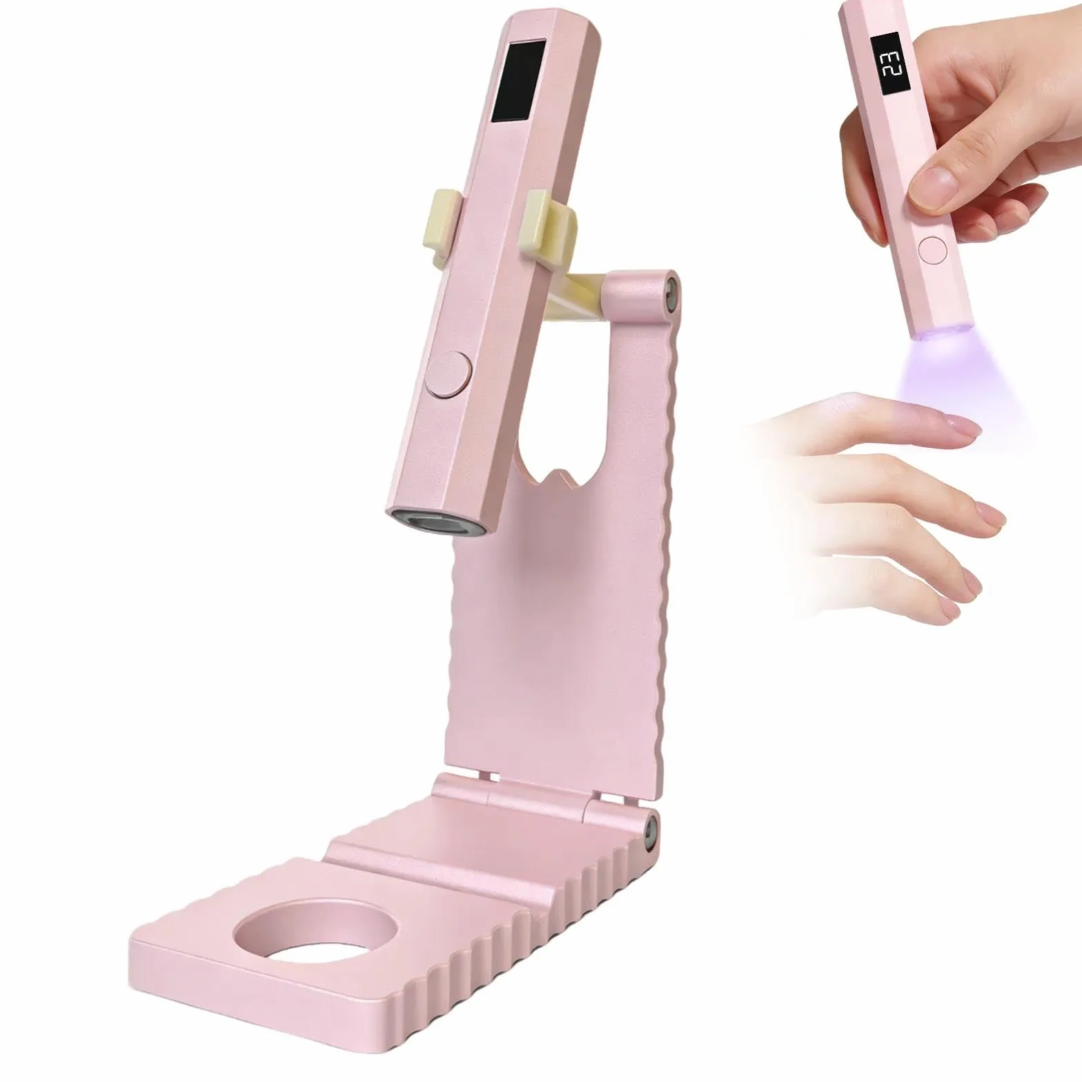 Lampada UV Portatile per Unghie 3W LED Senza Fili Asciuga Rapida con Supporto Rosa
