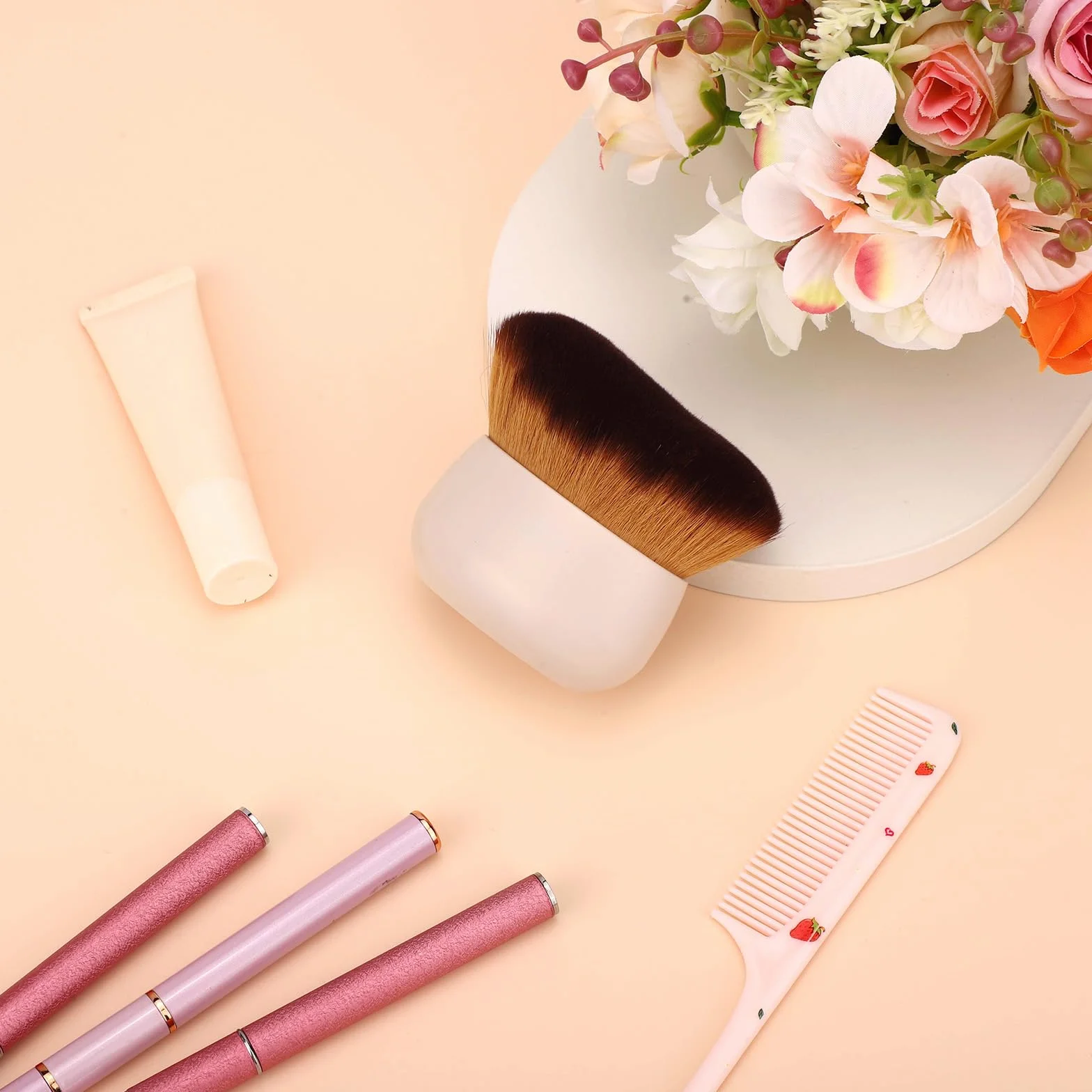 NQEUEPN Pennello Autoabbronzante Corpo, Pennello Trucco per Fondotinta in Polvere Abbronzante e Abbronzatura Spray Applicatore Autoabbronzante per Viso e Gambe (Bianco)