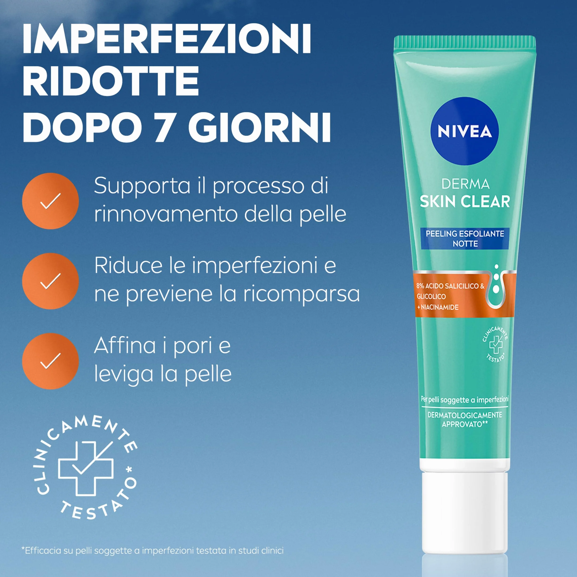 NIVEA Special Pack Derma Skin Clear Anti Imperfezioni, Gel detergente viso 150ml + Peeling notte 40ml + Scrub viso e corpo 150ml + Tonico astringente 200ml