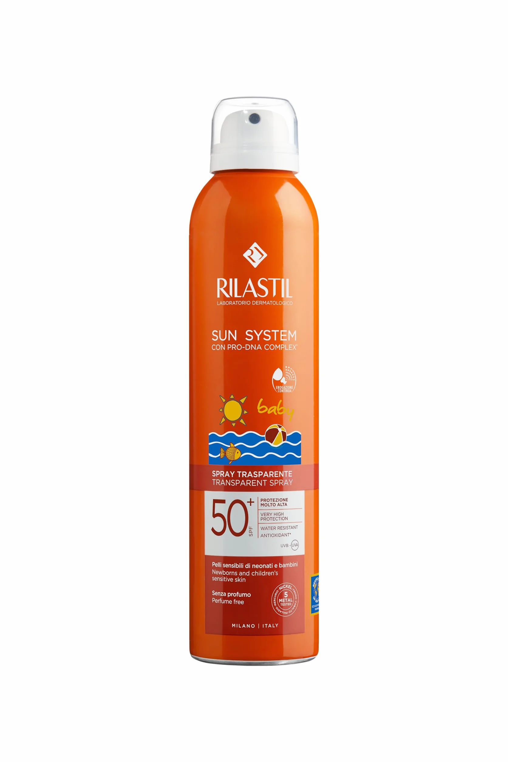 Rilastil Sun System Baby Transparent Spray SPF50+ 200ml Corpo Bambini Trasparente Resistente all'Acqua Senza Profumo