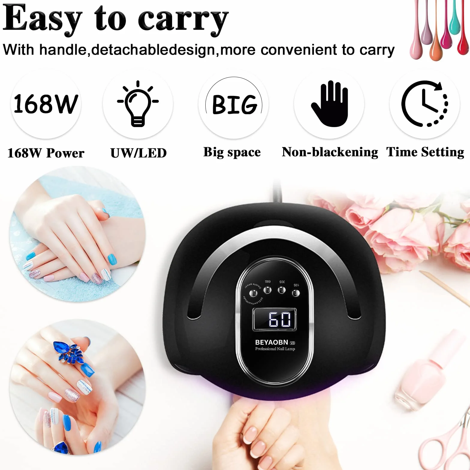 Lampada UV LED Lampada Unghie 168W Professionale, 4 Timer con 10s/30s/60s/99s, Fornetto per Manicure/Pedicure Permanente Smalto Semipermanente, Display LED Automatico Sensore