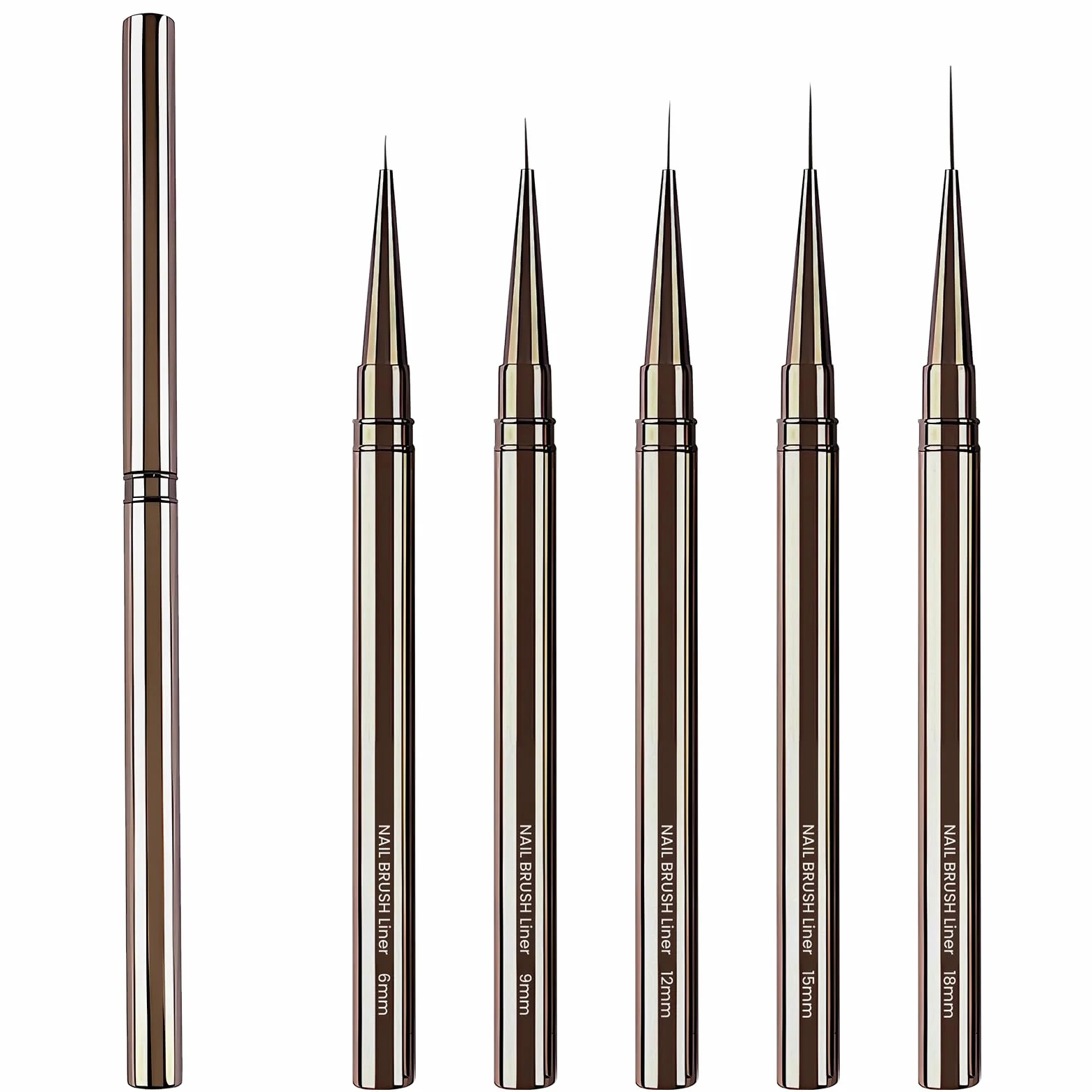 Lokaloka 6/9/12/15/18mm Pennelli Unghie Gel Sottile Nail Art Professionali con Tappo, 5 Pezzi Pennello French Penna Pennellino Set per Ricostruzione Acrigel Semipermanente