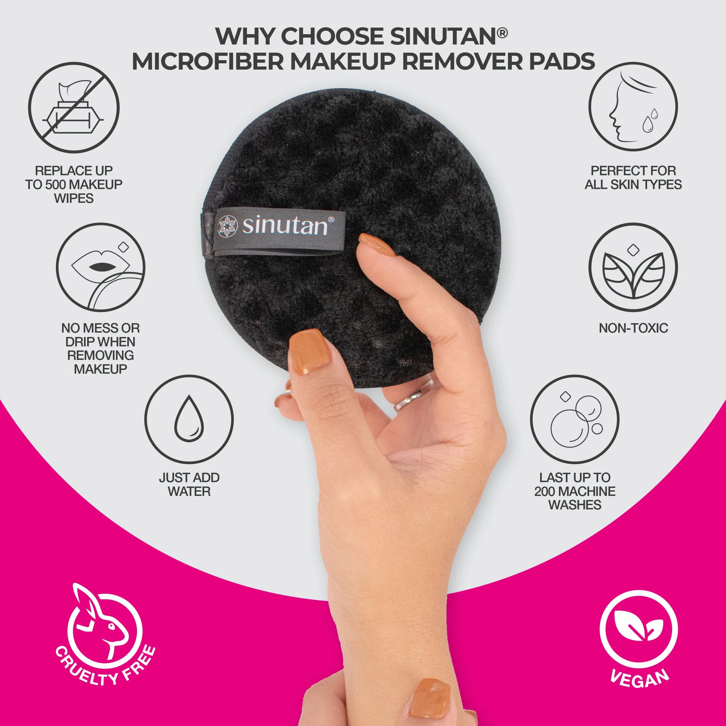 DISCHETTI STRUCCANTI IN MICROFIBRA | RIUTILIZZABILI E LAVABILI | COLORE NERO, BIANCO, ROSA, BEIGE