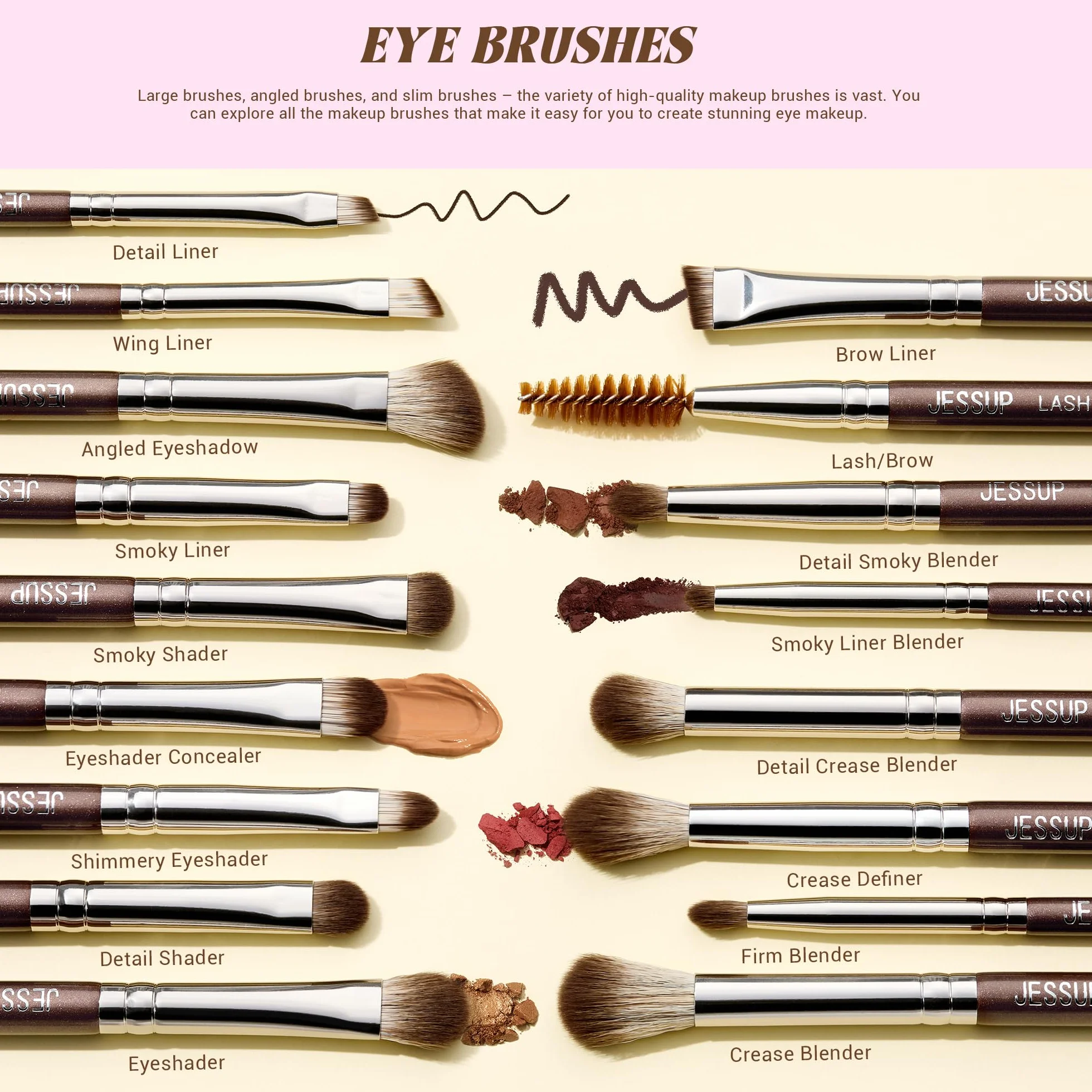 Jessup Pennelli Make Up Set pennelli trucco professionali 25 pezzi sintetici alta qualità fondotinta Ombretto Sfumatura Correttore Fard Contorno Terra Abbronzante Eyeliner Marrone brillante T511