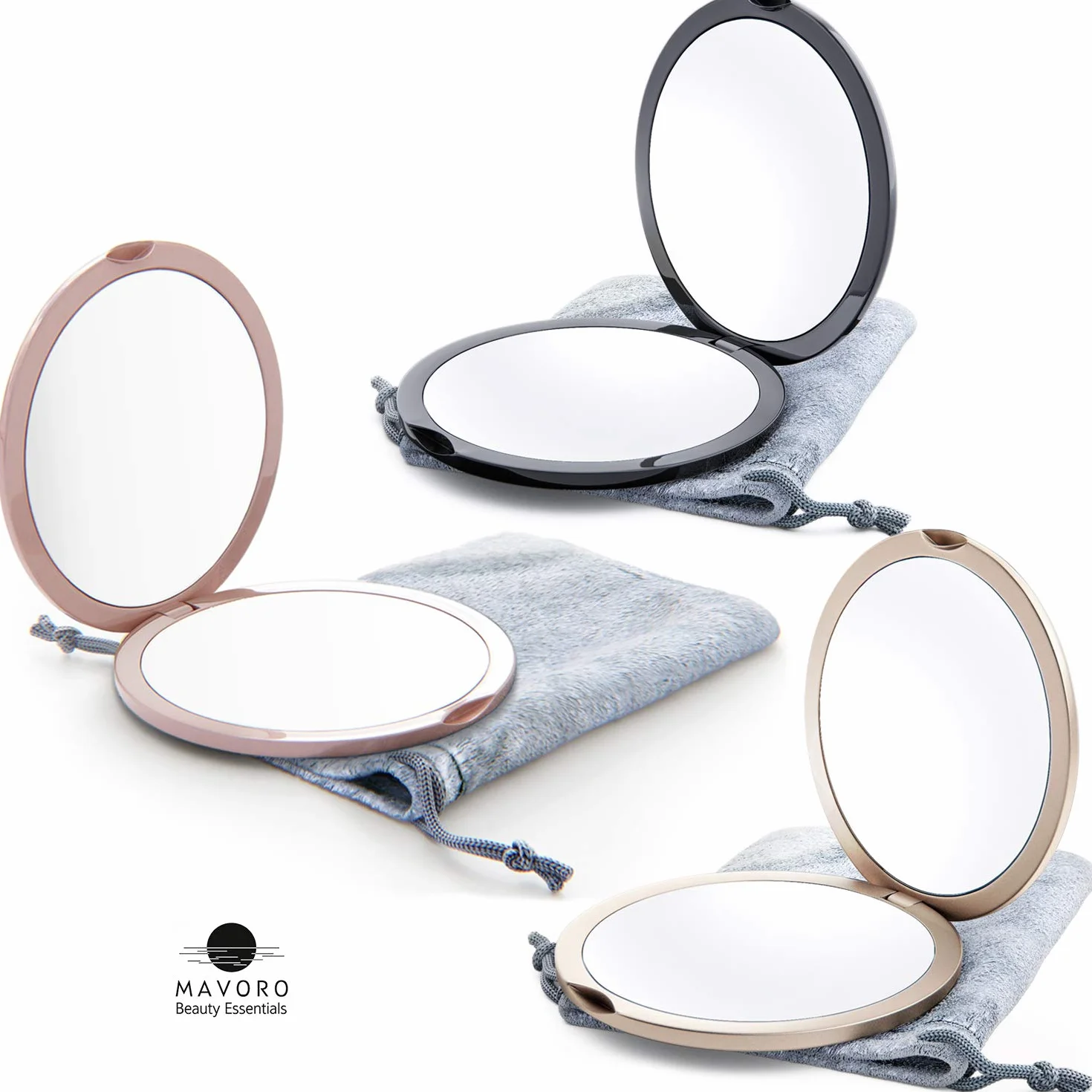 Specchio Compatto 10X per Borse, Specchio da Viaggio a due Lati Trucco, 10cm Tascabile Piccolo (Champagne Oro)