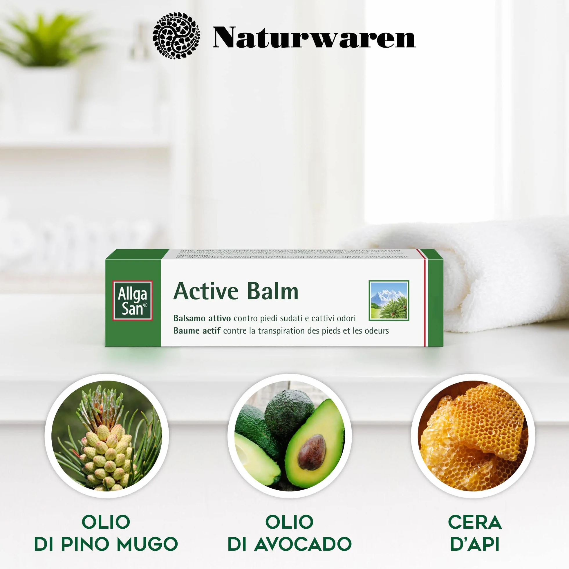 Allga San Activ Balm Crema Piedi Antiodore 50 ml Deodorante Piedi Antiodore Balsamo Uso Quotidiano