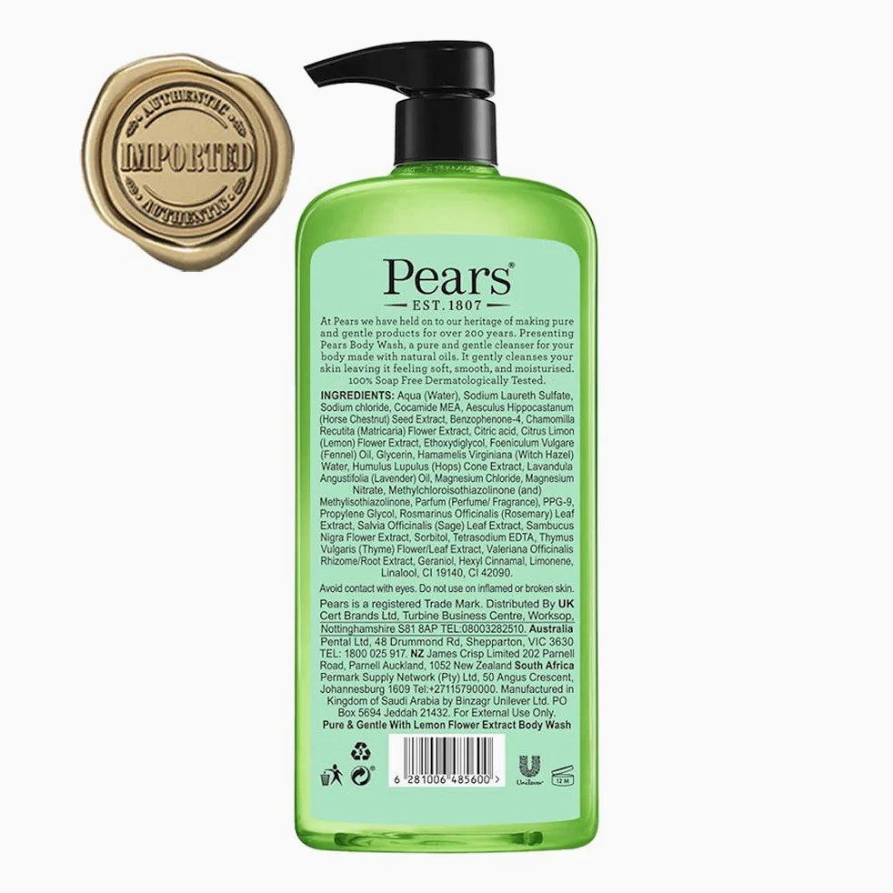 Pears Pure & Gentle Gel Doccia 750ml | Estratto di Fiori di Limone | Realizzato con Oli Naturali e Senza Sapone | Idratazione Nutriente ed Estratti Naturali