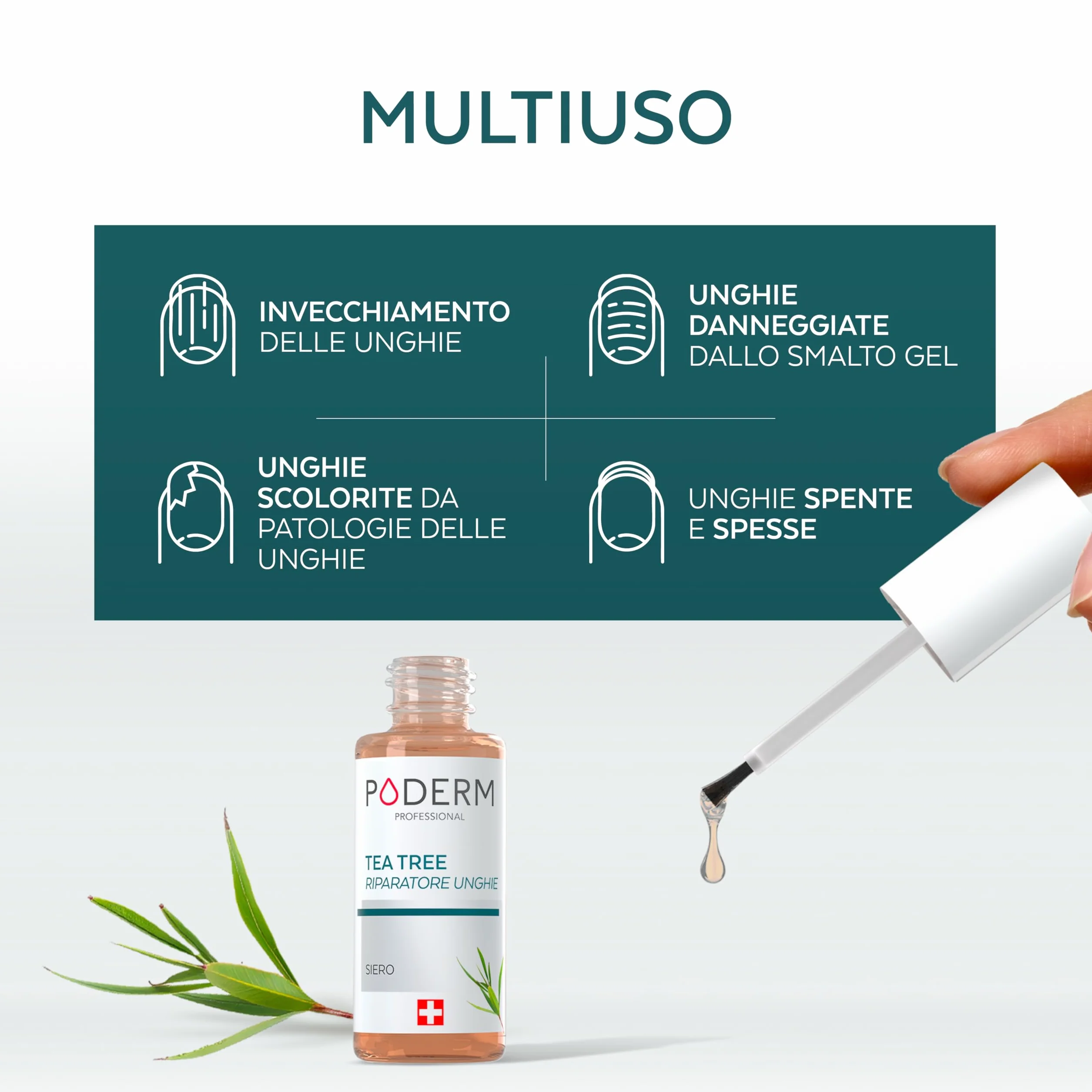 PODERM Tea Tree Riparatore Unghie 6 ml Siero 4-in-1 Swiss Made
