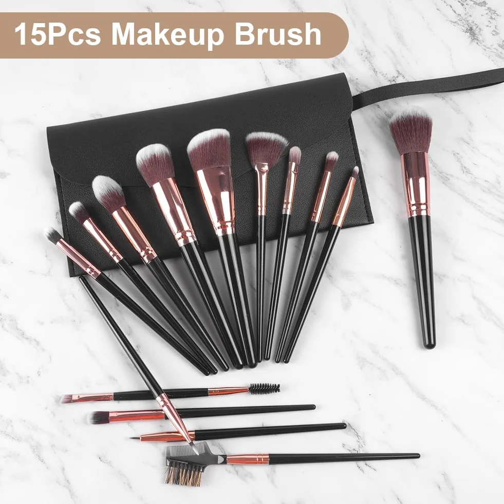 Vicloon Set Pennelli Make up da 18 pezzi,15 Pezzi Professionale Pennelli Make Up Pennelli con Ombretto Palpebra Eyeliner Mascara Sopracciglia Makeup Occhi con 2 Piumino per Cipria e Borsa Portaoggetti