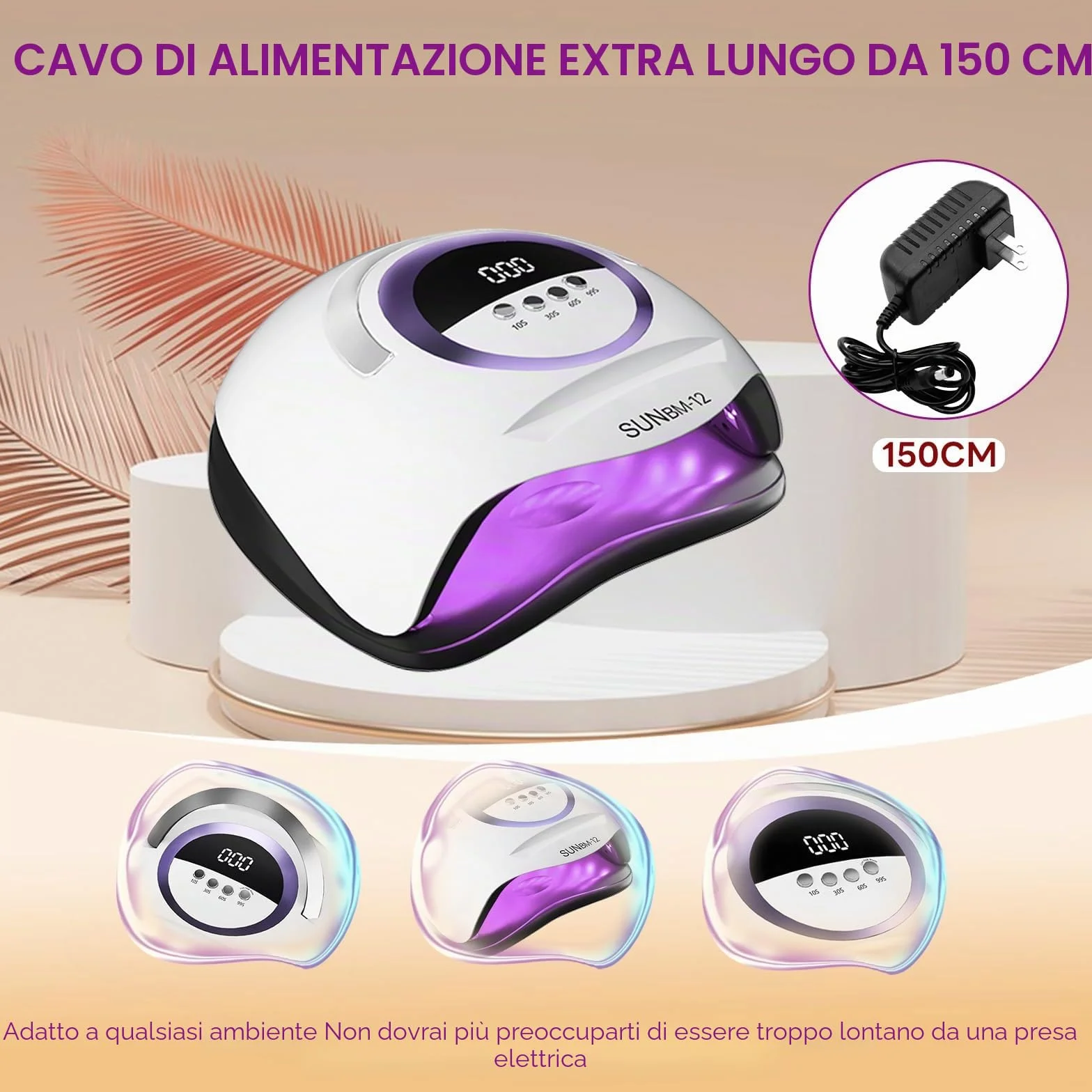 Lampada per unghie UV LED da 300 W, asciuga unghie professionale, smalto gel, luce UV per unghie con 72 perline, 4 impostazioni timer, sensore automatico, display LCD