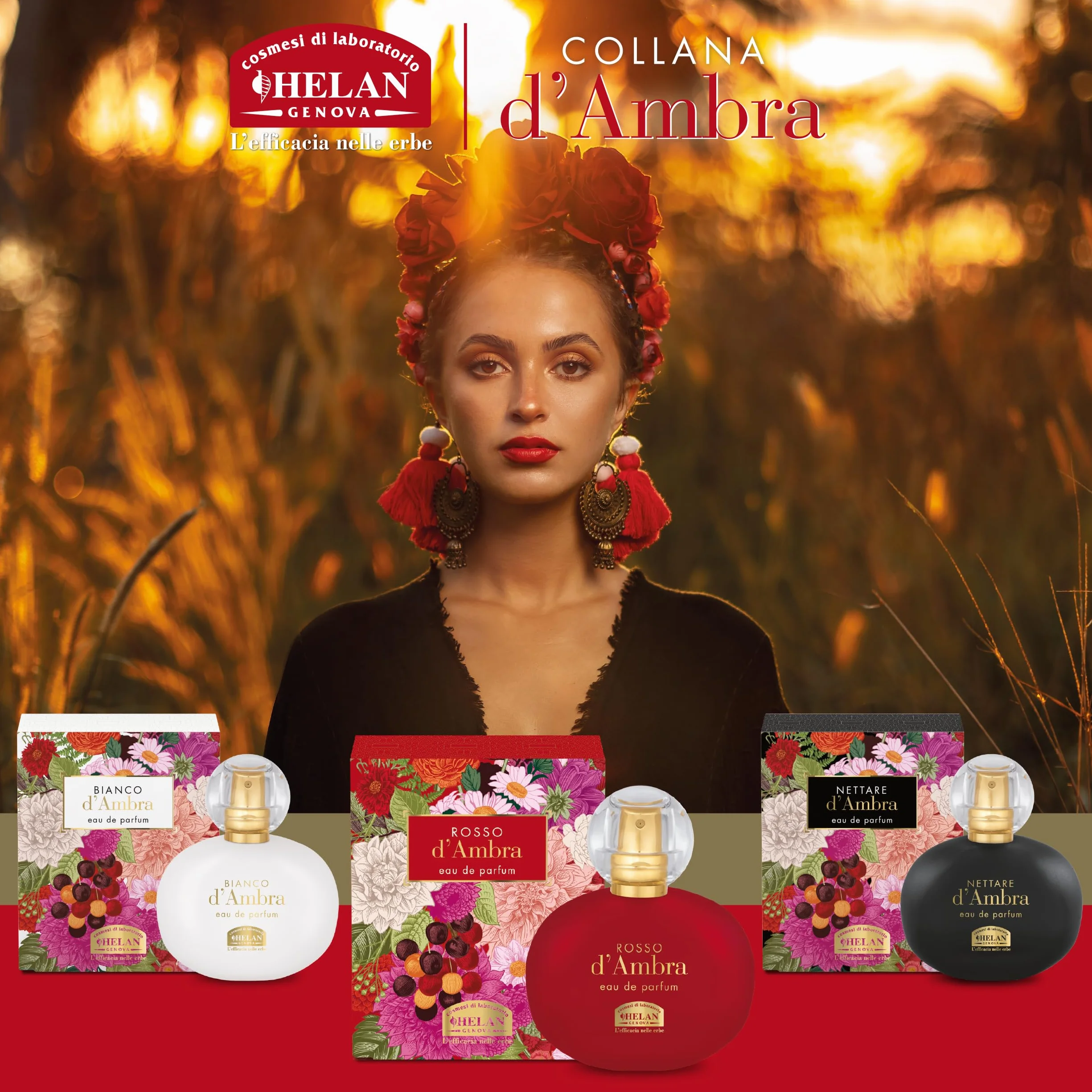 Helan, Rosso d'Ambra - Profumo Donna Avvolgente con Mandorle Dolci, Eau de Parfum Donna Fruttato Ambrato Legnoso, Profumi Donna dalle Note Equilibrate Dolci e Speziate, Fragranza Made in Italy, 50 ml